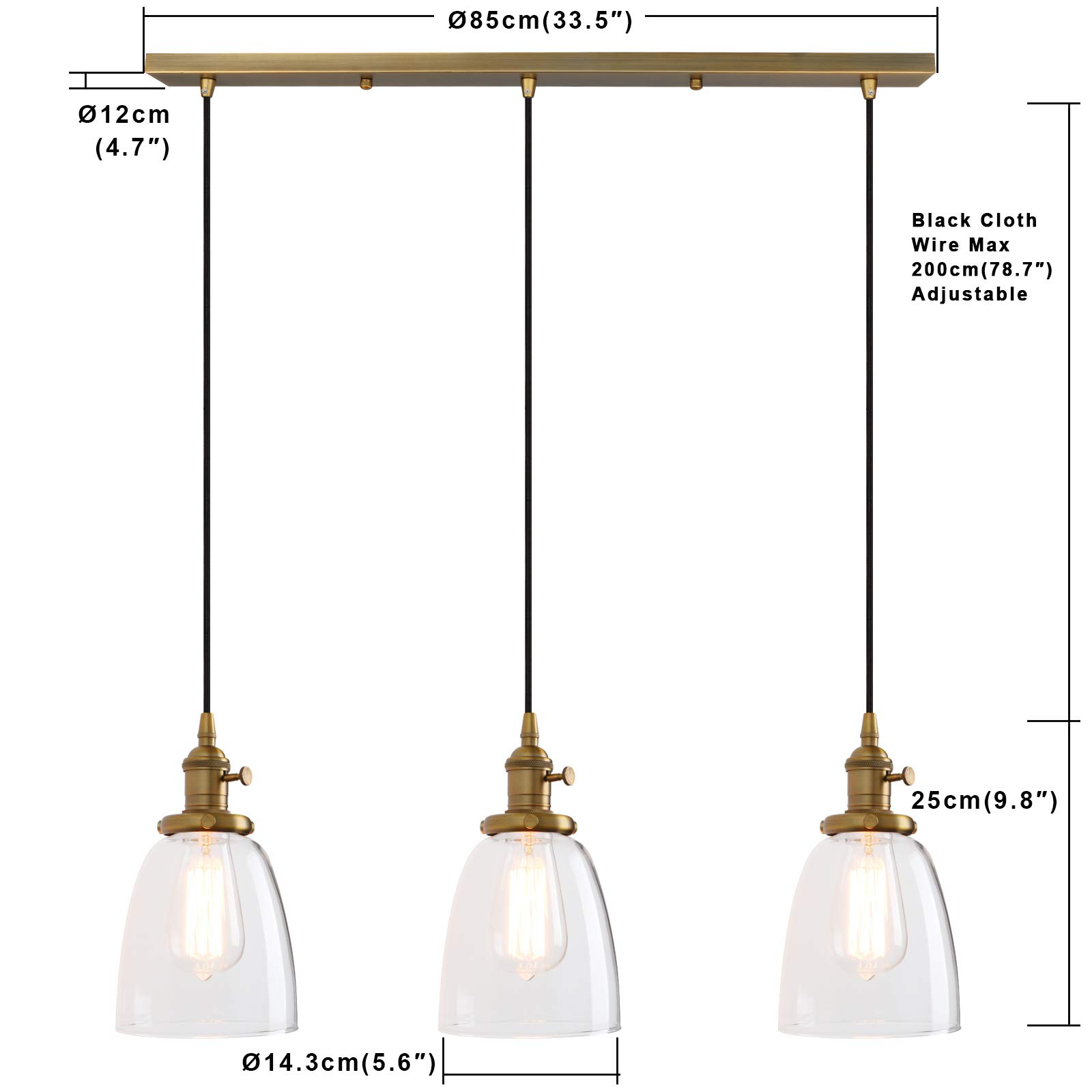 Vintage Rustic Industrial 3-Light Kitchen Island Chandelier - Triple Head Pendant Ceiling Light Fixture with Clear Oval Glass Shade (Antique Bronze) - Perfect for Farmhouse, Loft & Industrial Style Dining Rooms, Kitchens & Living Spaces