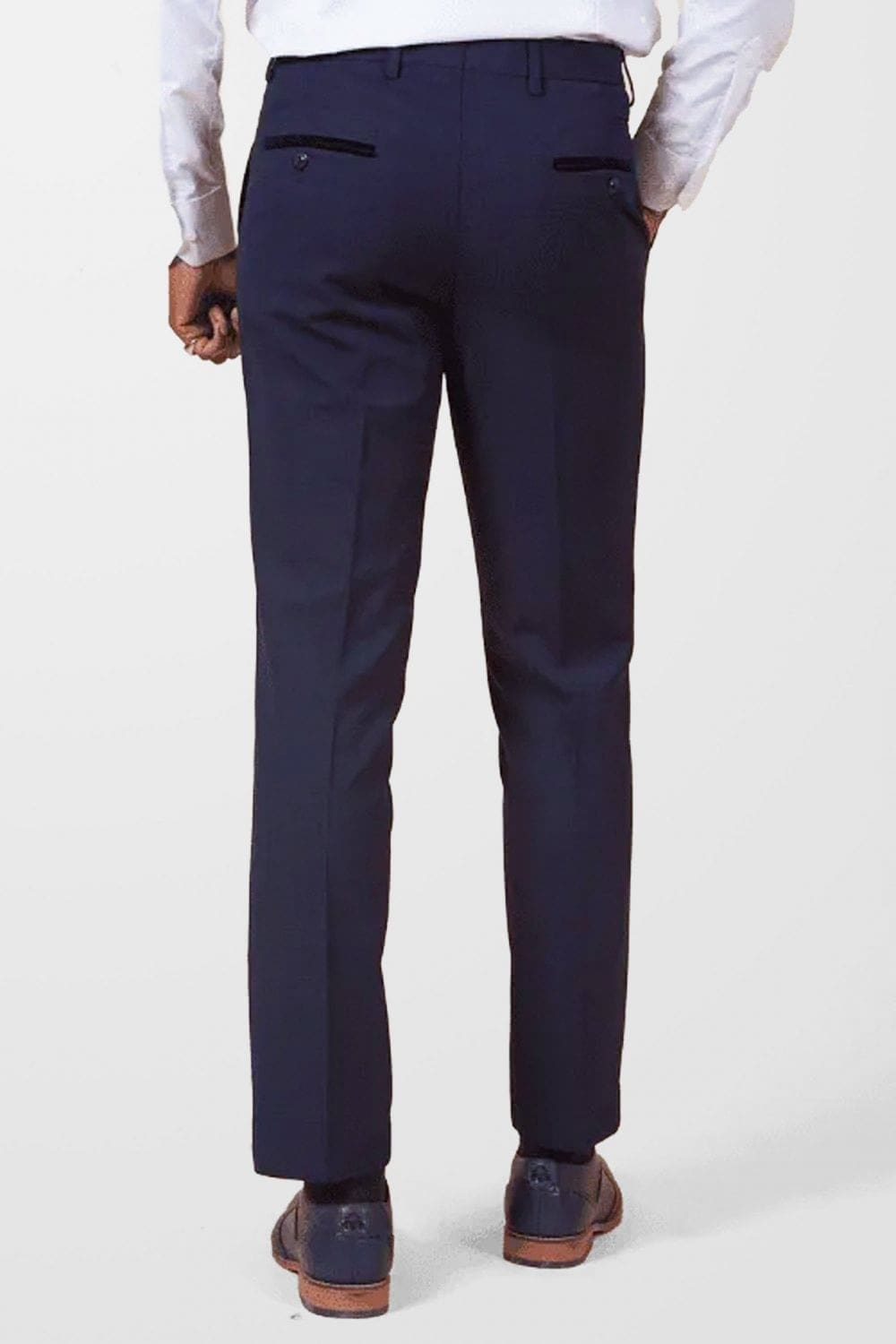 Marc Darcy Bromley Navy Check Trousers for Men - Classic Slim Fit Formal Pants - Perfect for Office Wear, Business Meetings & Smart Casual Outfits