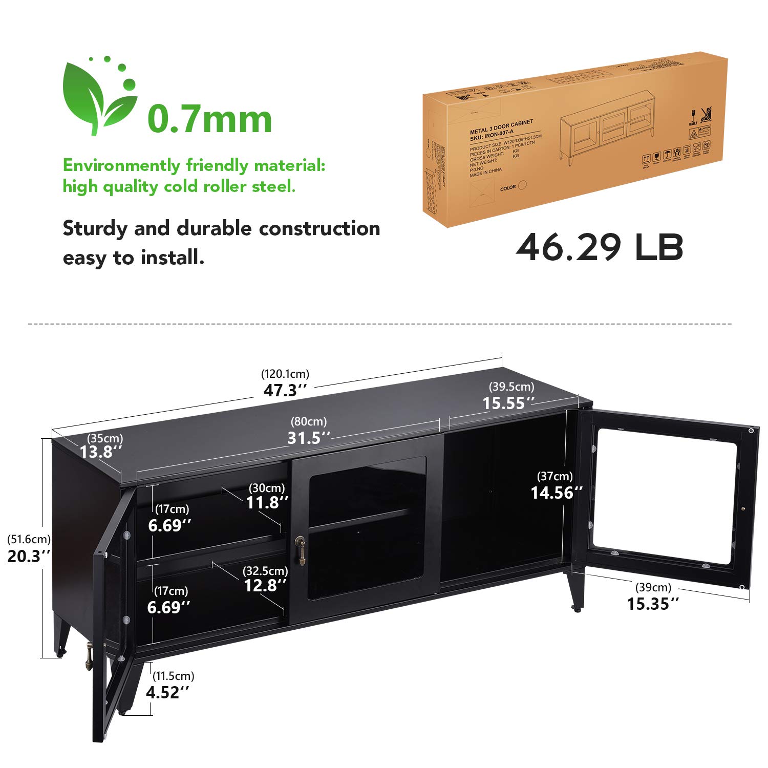 55 Inch Metal TV Stand with Acrylic Doors & Shelves - Black Entertainment Center for Living Room, Bedroom | Modern Storage Cabinet for TV, Gaming Console & Media Devices