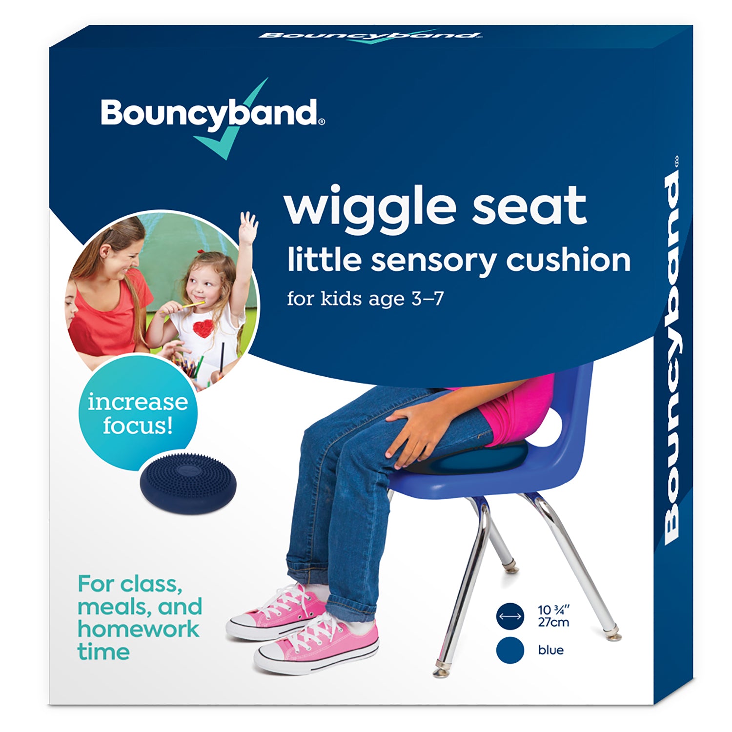 Bouncyband® Little Wiggle Seat Sensory Cushion for Kids - Blue - Improves Focus & Wiggly Movement - Perfect for Classroom, Homeschool & ADHD Sensory Needs