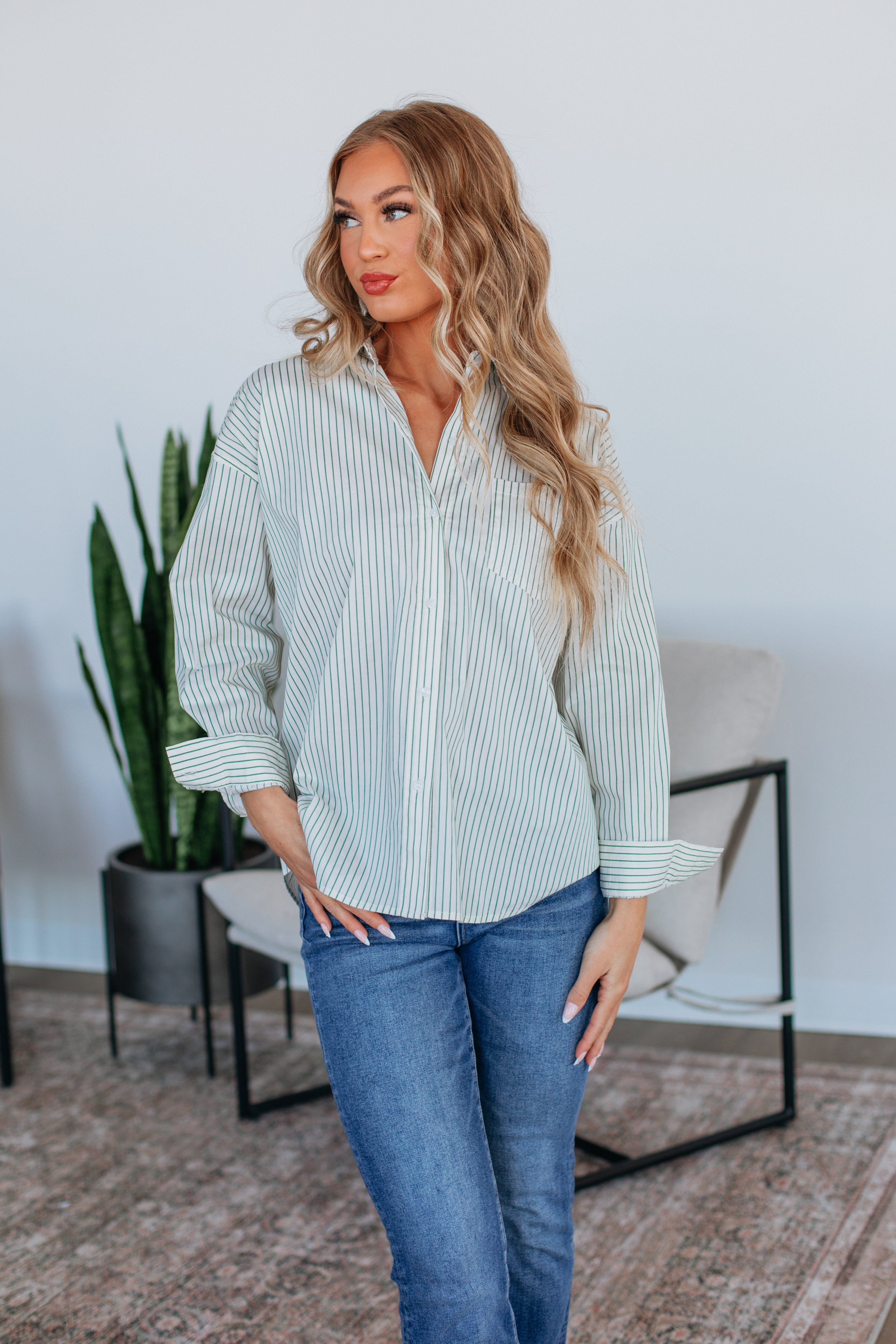 Aella Women's Striped Button Down Shirt - Casual Long Sleeve Blouse for Office, Date Night & Everyday Wear