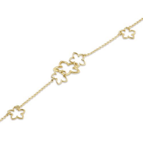 14K Yellow Gold Triple Flower Charm Bracelet for Women - Elegant Floral Jewelry Gift for Birthday, Anniversary & Special Occasions