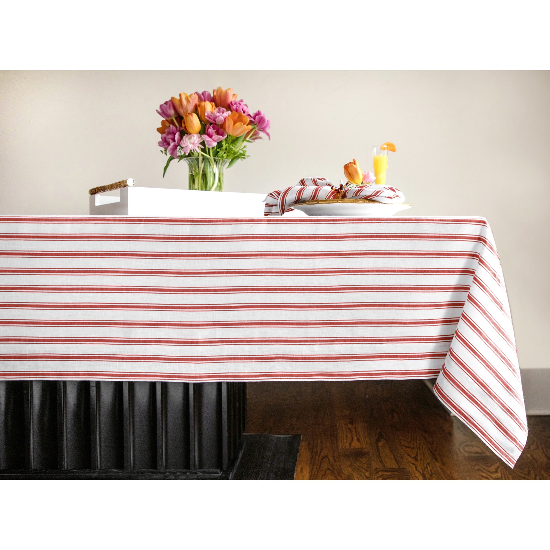 Stylish Capri Ticking Stripe Tablecloth - Waterproof & Washable Cotton Table Cover for Dining Room, Kitchen, and Outdoor Picnics