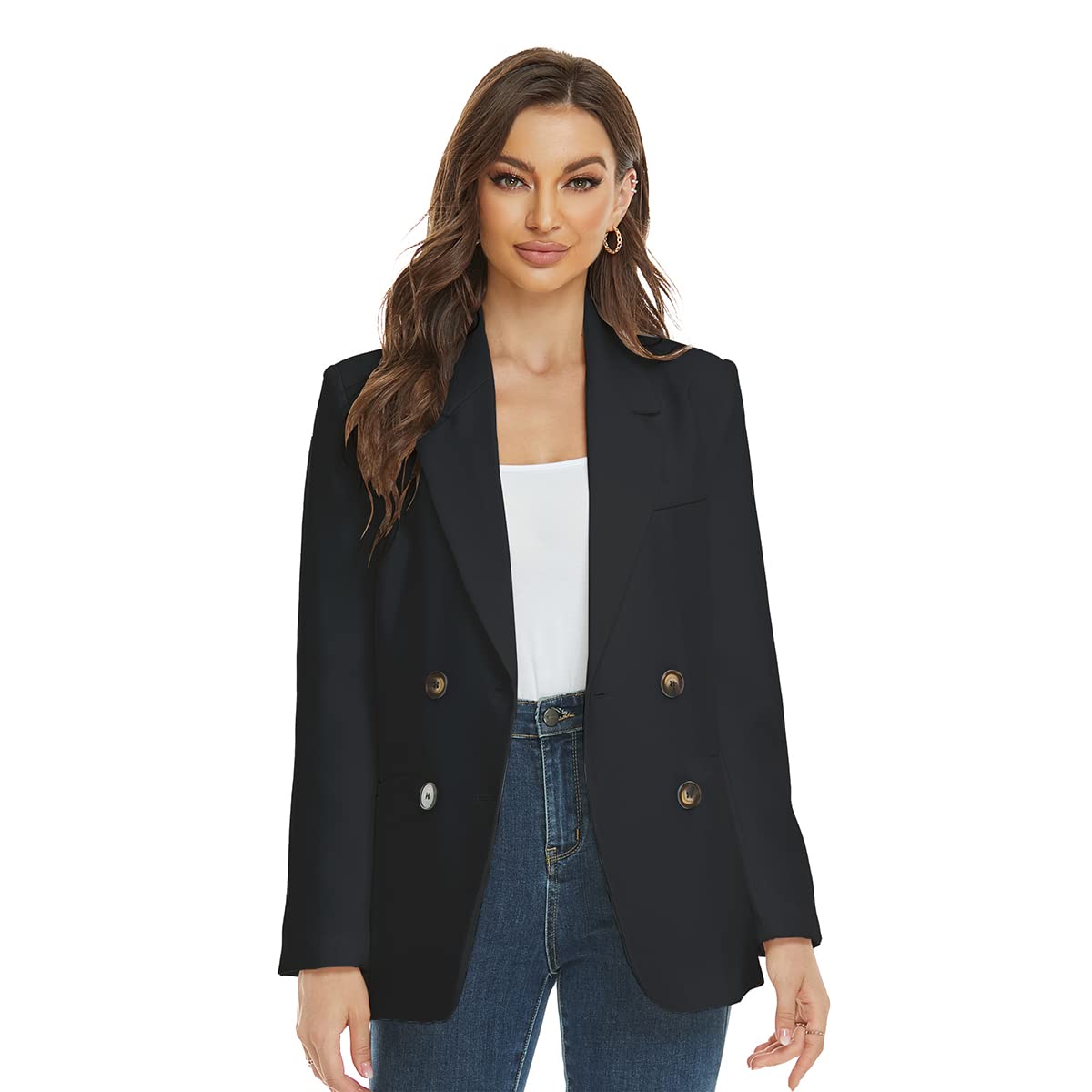 MODFUL Women's Business Blazer - Solid Color Double-Breasted Lapel Jacket for Office, Interview & Casual Wear | Professional Work Attire & Smart Outfits