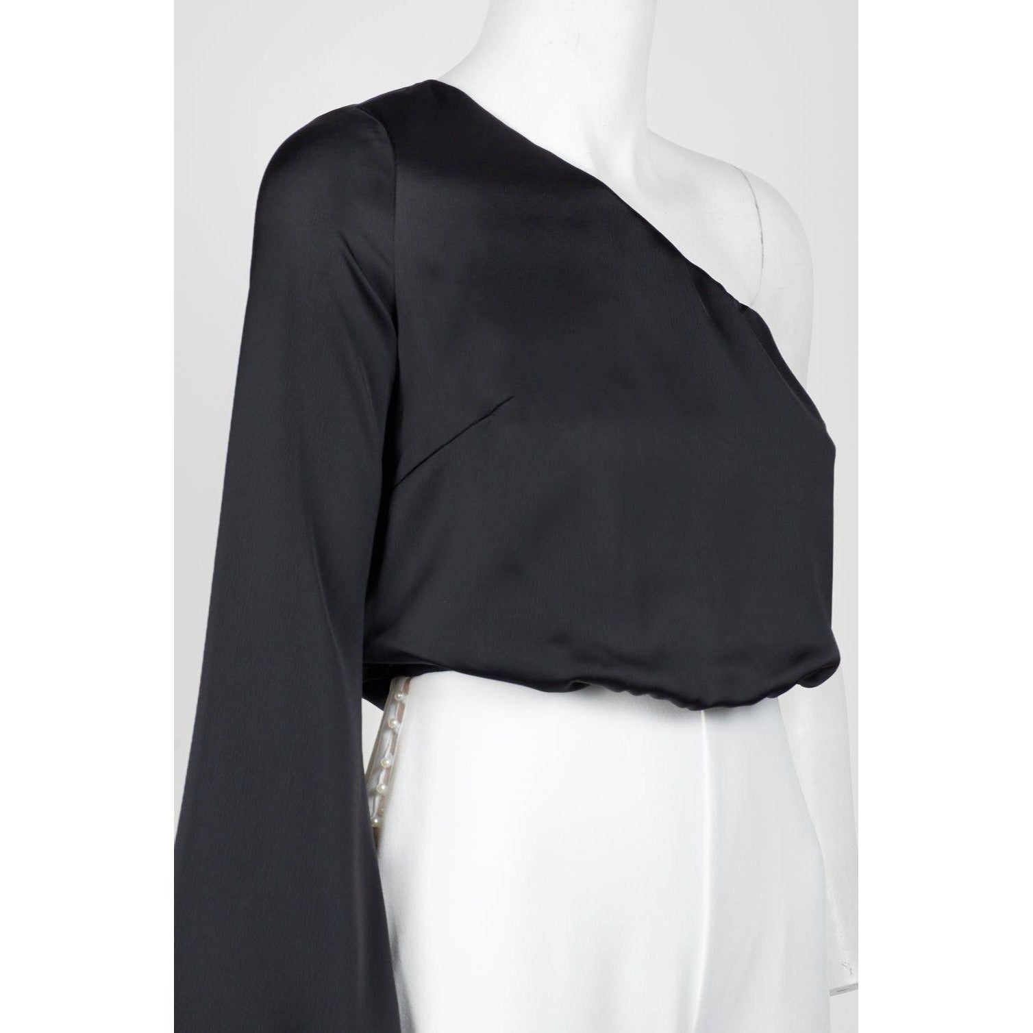 Aidan Mattox Women's Asymmetric Long Sleeve Jumpsuit - Black & Ivory | Elegant One-Piece Romper for Evening Parties, Date Nights & Special Occasions