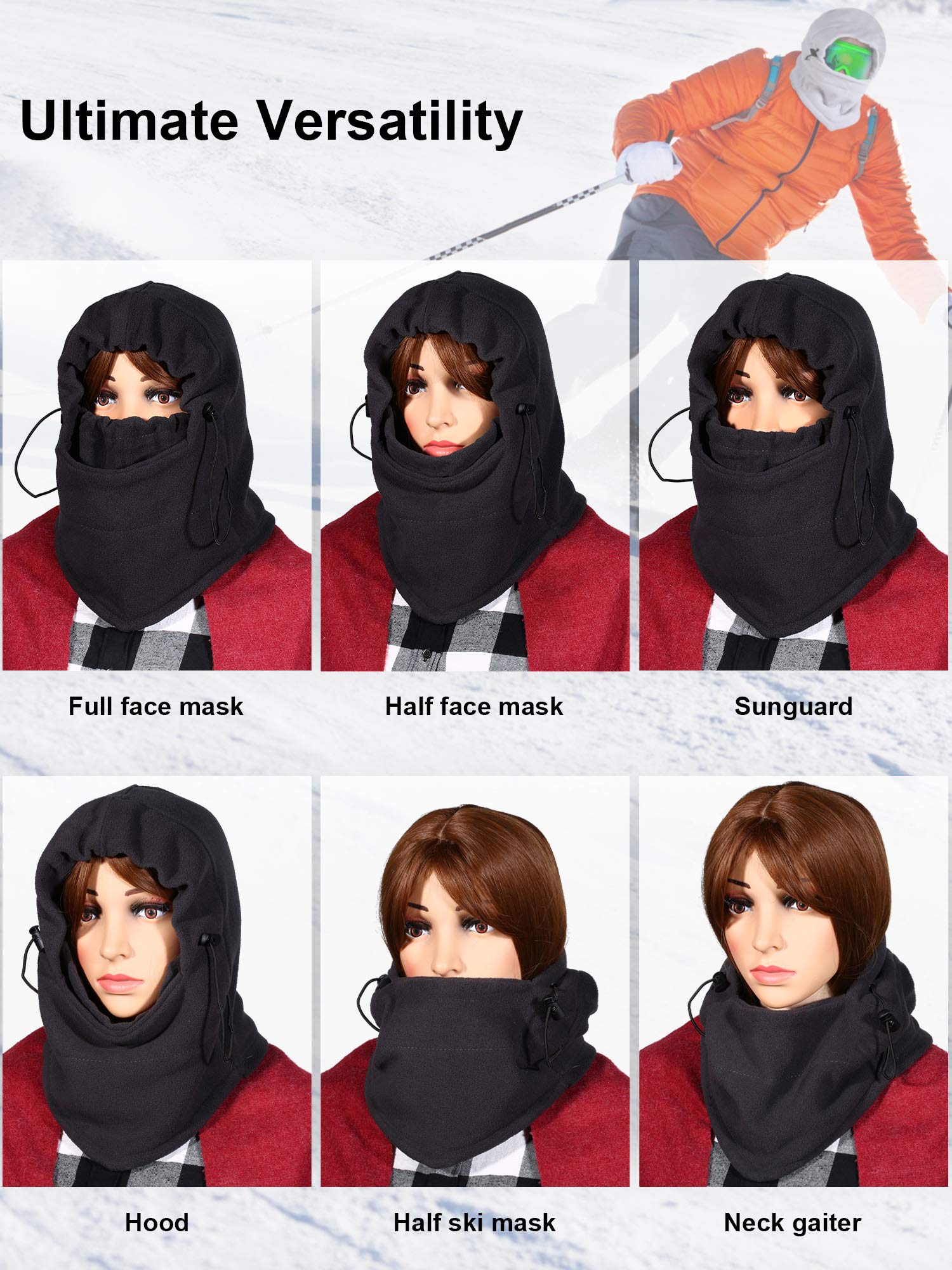 Blulu 3-Pack Fleece Thermal Balaclava Ski Mask for Men & Women - Winter Face Cover for Skiing, Snowboarding, Motorcycling & Outdoor Activities
