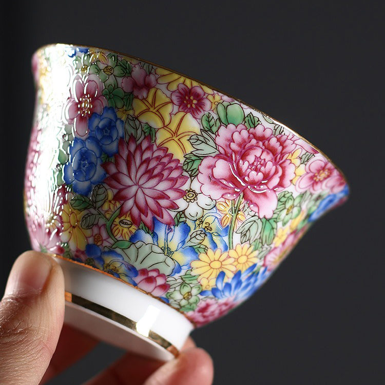 Premium Enamel Porcelain Flower Gaiwan Tea Set - Traditional Chinese Tea Cup with Lid & Saucer - Perfect for Gongfu Tea Ceremony, Home Decor, and Gift Giving