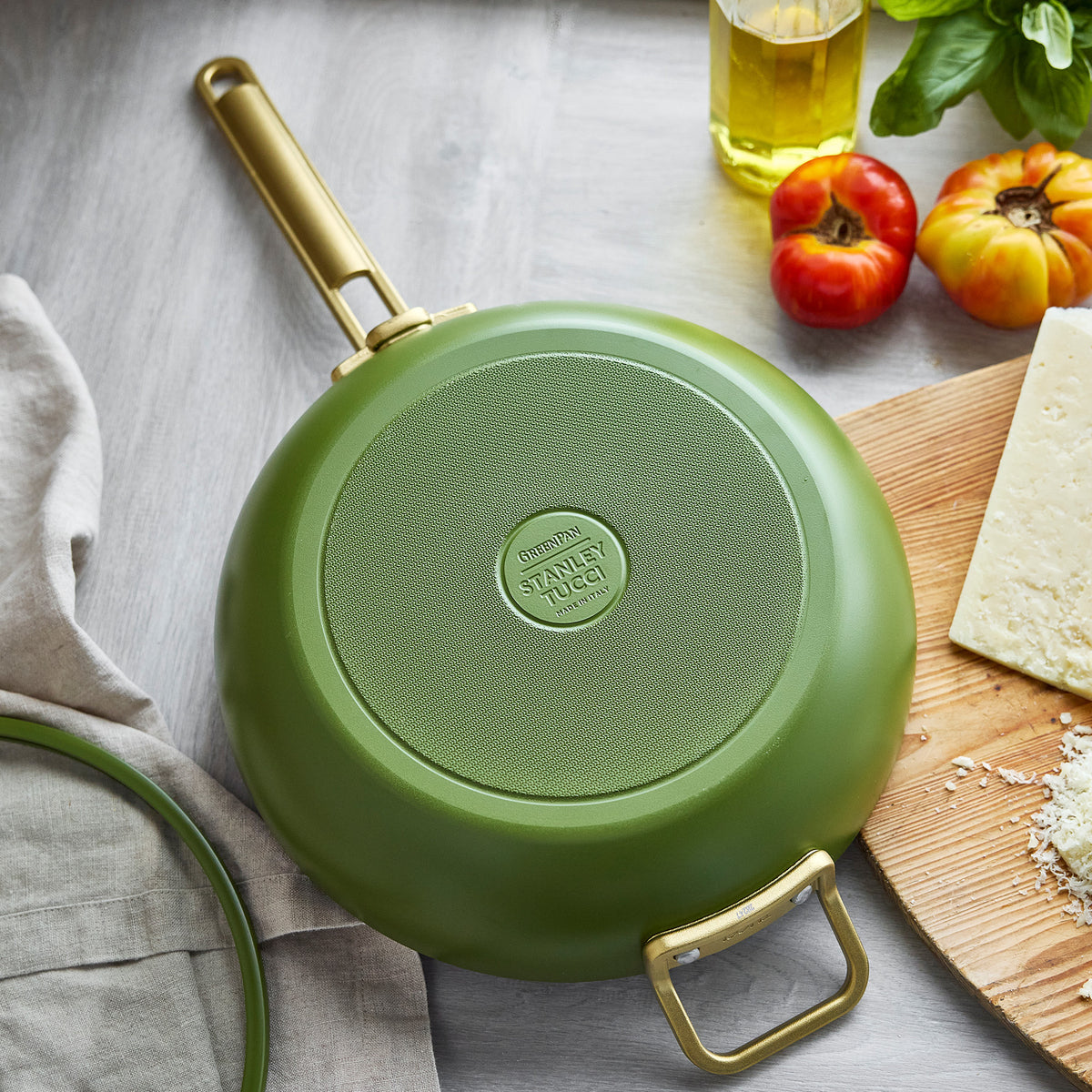 Stanley Tucci™ Ceramic Nonstick 4.5 Quart Saucepan with Lid - Eco-Friendly Cookware for Healthy Cooking | Perfect for Pasta, Soups & Sauces | Tuscan Olive Collection
