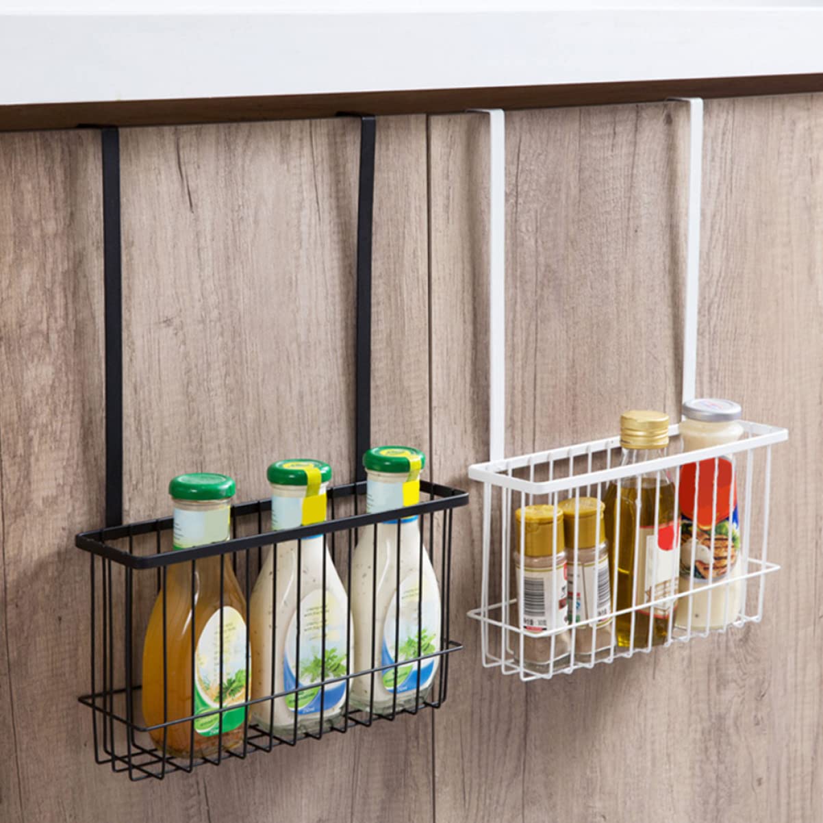 Stainless Steel Wire Cabinet Door Organizer - White Kitchen Hanging Basket (41x26.5cm) - 2-Tier Space Saving Storage for Cookware, Pans & Cutting Boards - Perfect for Small Kitchens & Pantry Organization