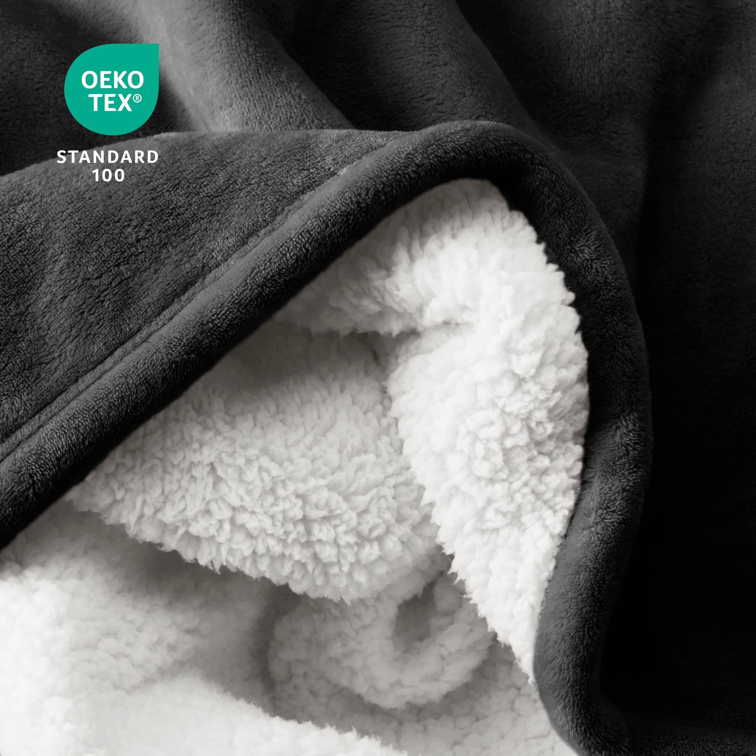 Bare Home Sherpa Fleece Blanket - Ultra Soft Reversible Plush Throw for Bed, Sofa, Couch - Warm & Lightweight Travel Blanket for Camping, Gifts - Cozy Home Decor & Perfect for Winter Nights (Black)