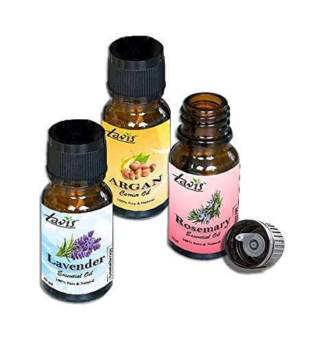 Pure Lavender Oil, Argan Oil & Rosemary Essential Oil Set - 100% Natural for Aromatherapy, Hair & Skin Care - Relaxation, Massage & DIY Beauty Products
