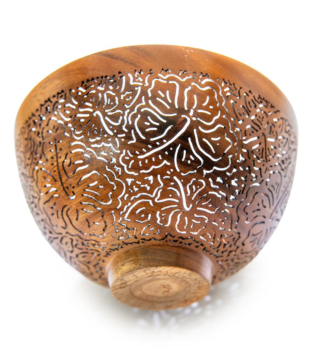 Handcrafted Pierced Koa Wood Bowl with Hibiscus Design by Patrick & Peggy Bookey - BOOP422123 - Perfect for Home Decor, Wedding Gifts & Hawaiian Souvenirs