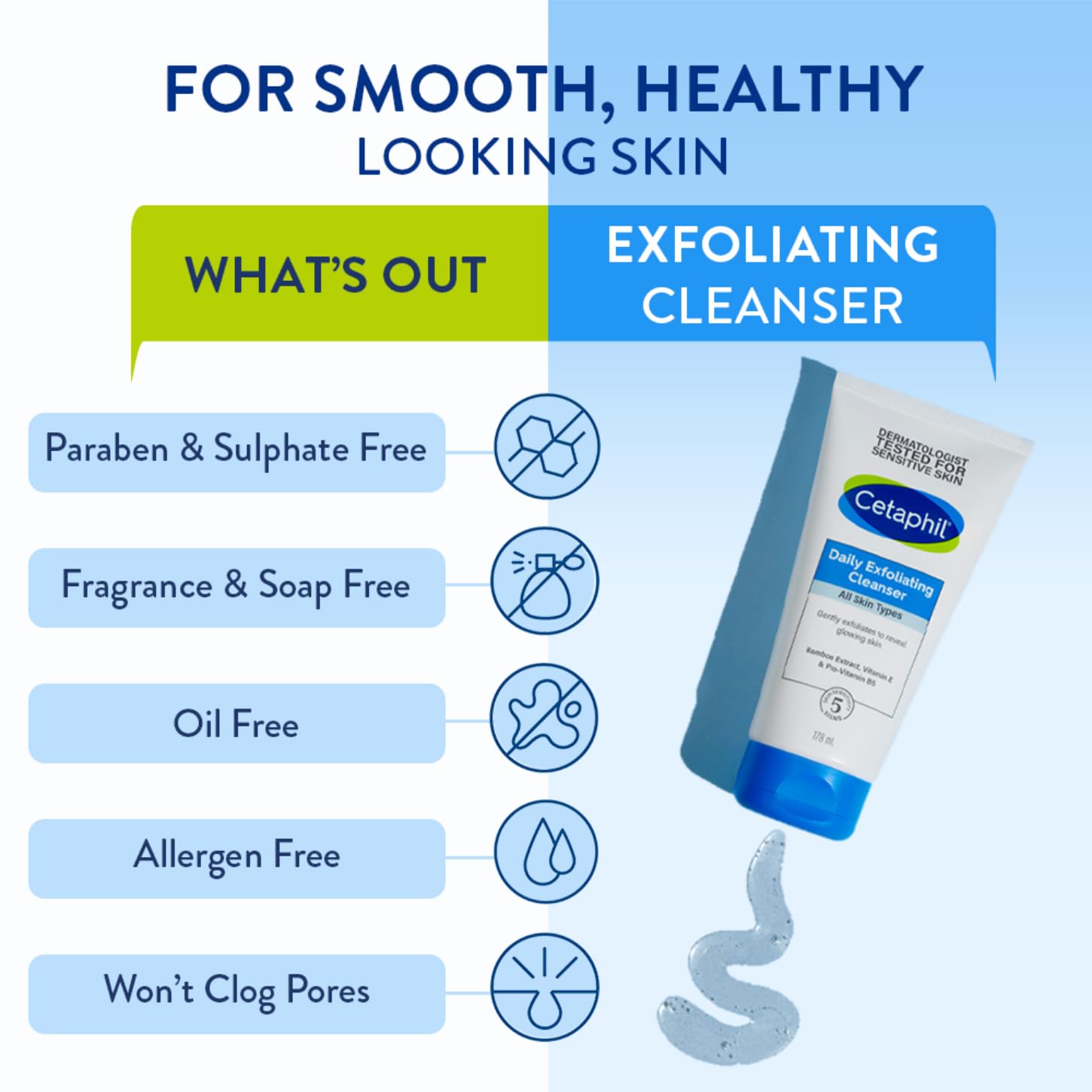 Cetaphil Daily Exfoliating Cleanser 178ml - Gentle Face Wash for Normal, Dry & Oily Skin - Skin Brightening Scrub with Non-Irritating Formula - Perfect for Morning & Night Skincare Routine