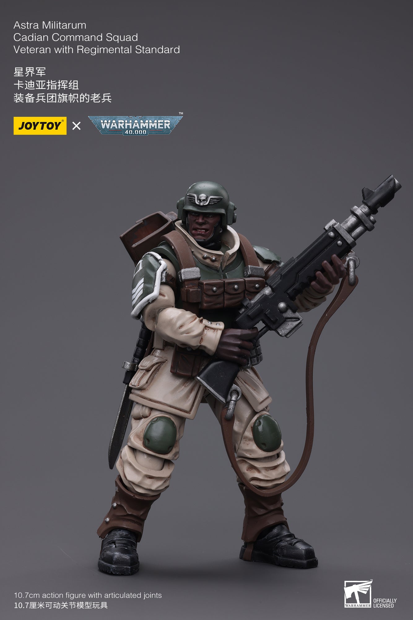 JOYTOY 1/18 Scale 3.75-inch Astra Militarum Cadian Command Squad Veteran Action Figure with Regimental Standard - Warhammer 40K Collectible for Display & Tabletop Gaming
