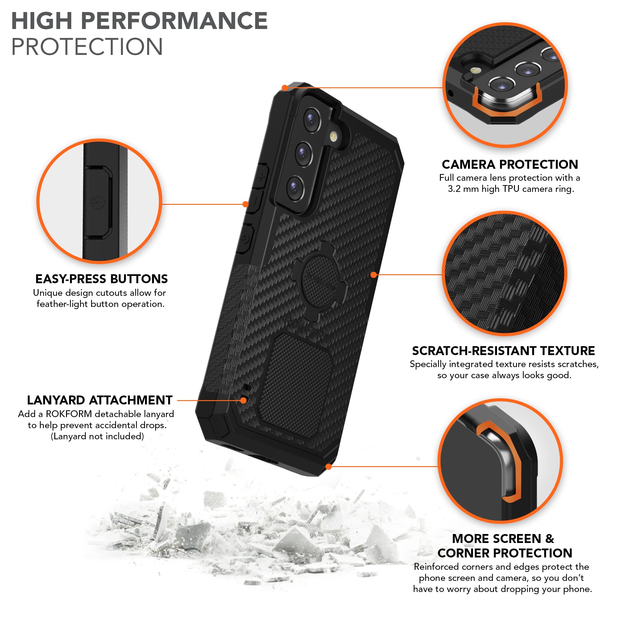 Rokform Galaxy S22 5G Rugged Case with Super Grip Car Vent Mount - Durable Protection for Driving, Commuting, and Outdoor Adventures