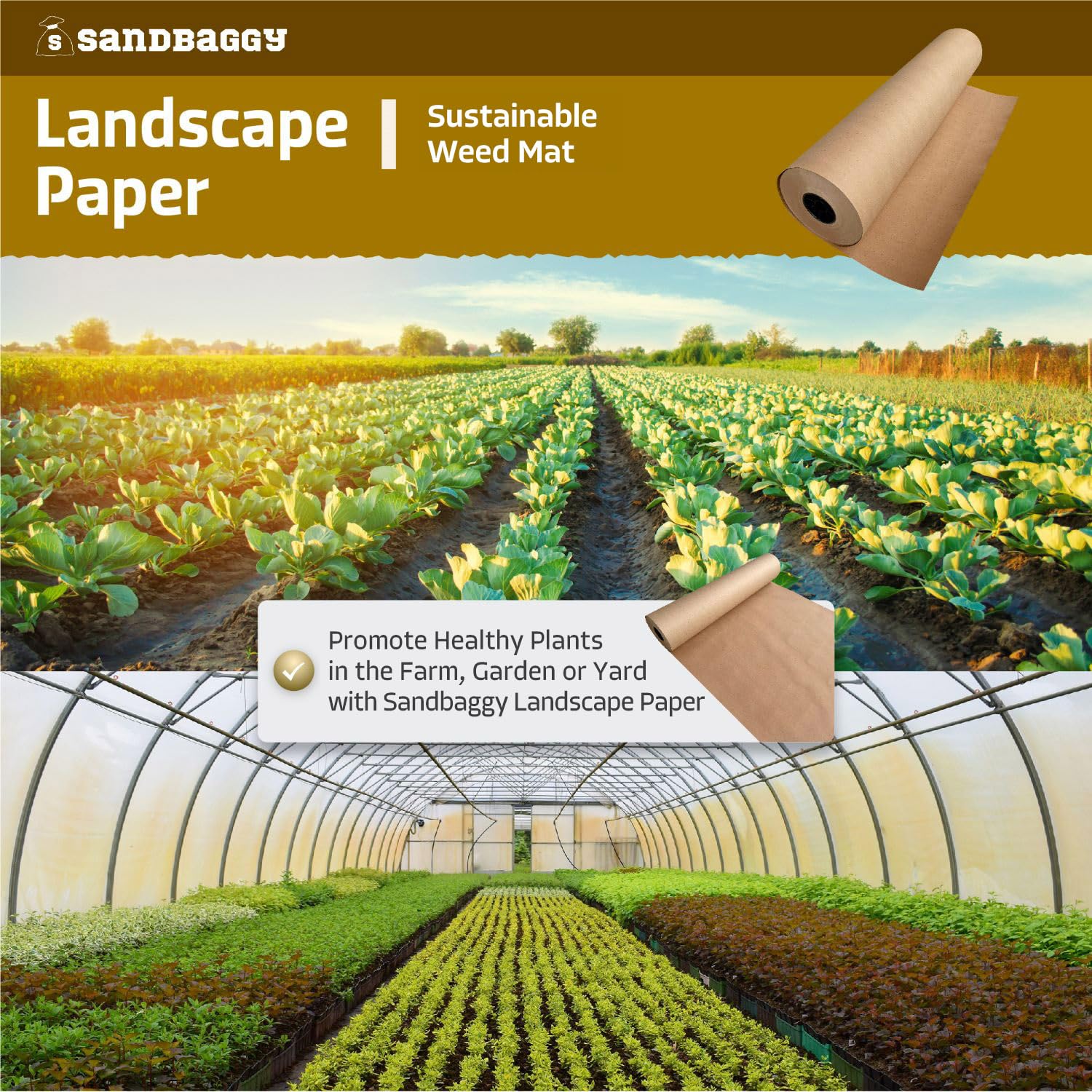 Sandbaggy Biodegradable Landscape Fabric - Eco-Friendly Weed Barrier for Gardens, 5 ft x 50 ft Paper Mulch Roll - Perfect for Vegetable Beds, Flower Gardens & Sustainable Landscaping