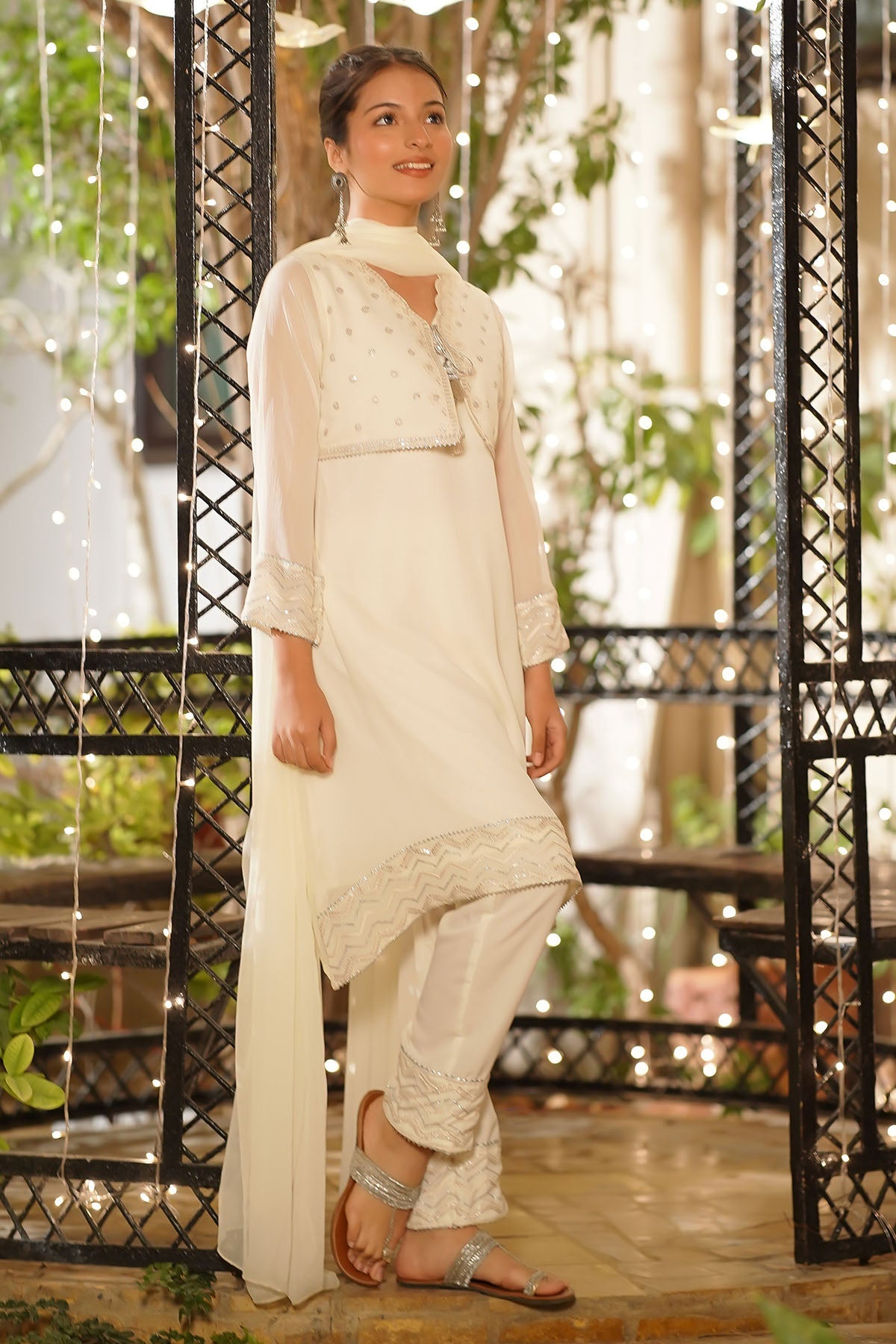 Elegant Off-White Chiffon Embroidered Stitched Suit Set for Women - Perfect for Weddings, Parties & Special Occasions