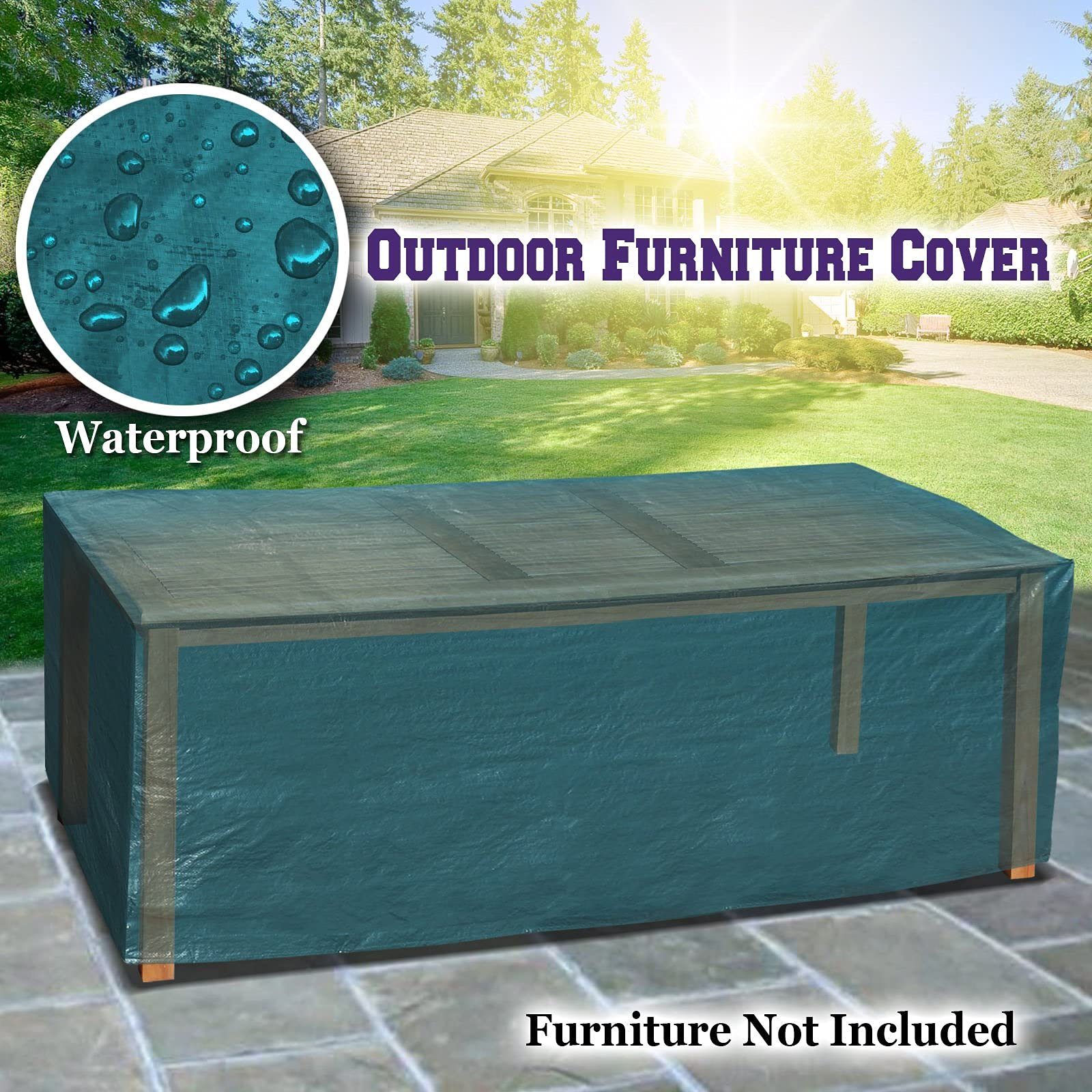 BenefitUSA Waterproof Patio Furniture Cover 98x30x29 Inches, Outdoor Garden Table Set Protector - Heavy Duty UV Resistant Green - Perfect for Backyard, Deck & Poolside Use