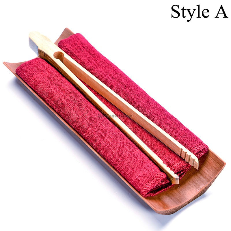 Premium Bamboo Tea Tray Set with Towel and Clip - Perfect for Chinese Gongfu Tea Ceremony, Home Tea Brewing, and Relaxing Afternoon Tea Time