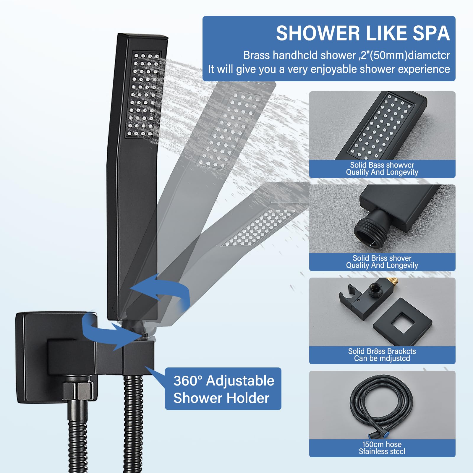 Suguword Black Matte 8 Inch LED Rainfall Shower System - 2 Function Wall Mount Shower Faucet with Hand Sprayer & Diverter Valve Kit | Perfect for Modern Bathroom Renovation & Spa-Like Shower Experience