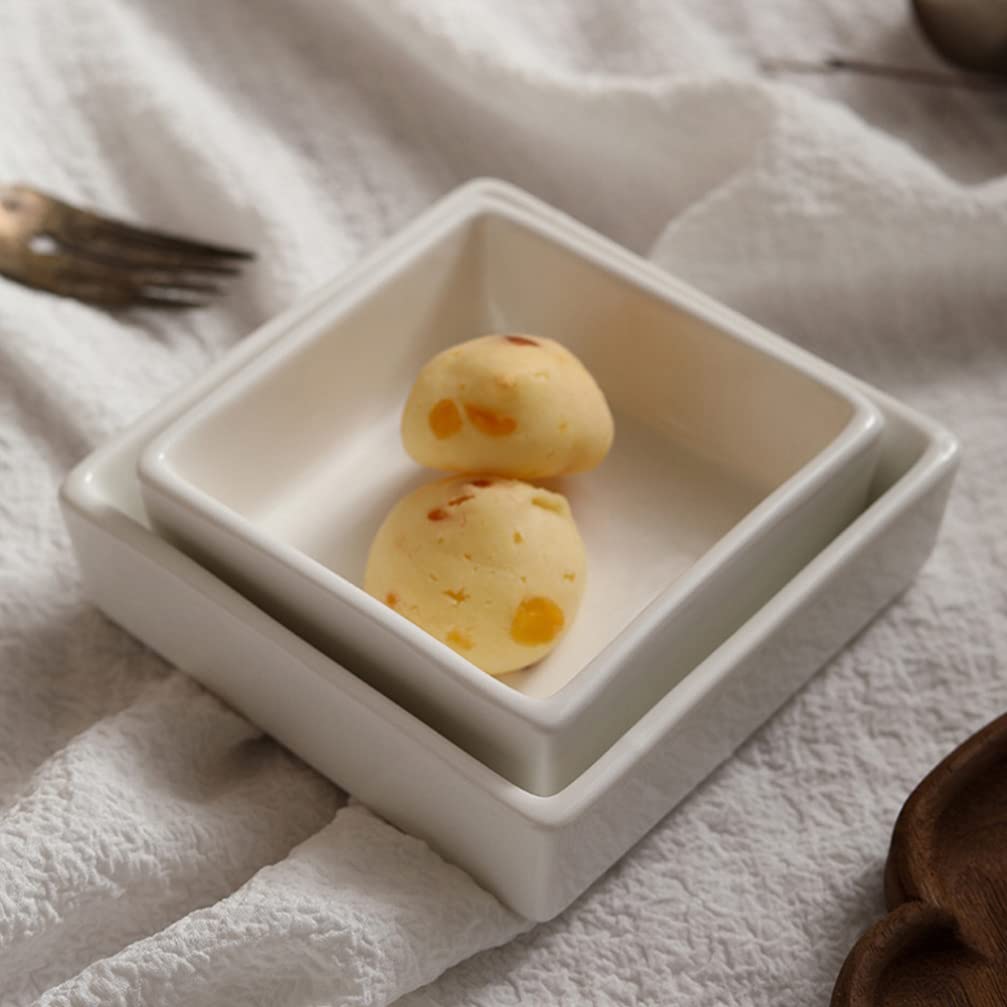 2-Pack Dessert Plates & Pudding Bowls - Multipurpose Snack Storage Dishes, Condiment Holders & Sauce Dipping Bowls for Kitchen, Party, Picnic, BBQ (White)
