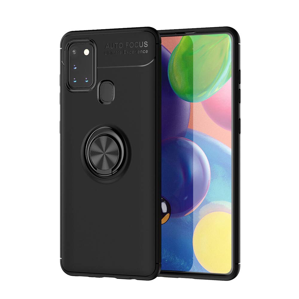 Premium Shockproof Samsung Galaxy A21S Case - Ultra Thin TPU Cover with 360° Magnetic Ring Stand Holder (Black) - Perfect for Daily Protection & Hands-Free Viewing in Car, Office & Home