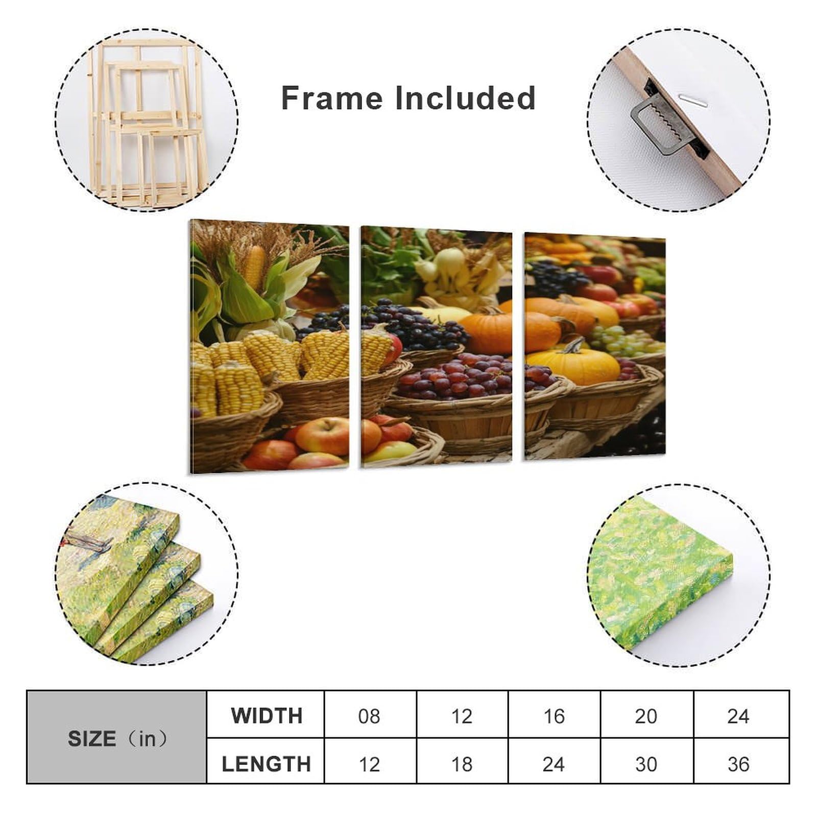 3-Piece Autumn Harvest Canvas Wall Art Set - Thanksgiving Cornucopia Framed Prints (20x30 Inch) for Bathroom, Bedroom & Farmhouse Decor - Perfect for Fall Home Decor & Seasonal Gift Giving