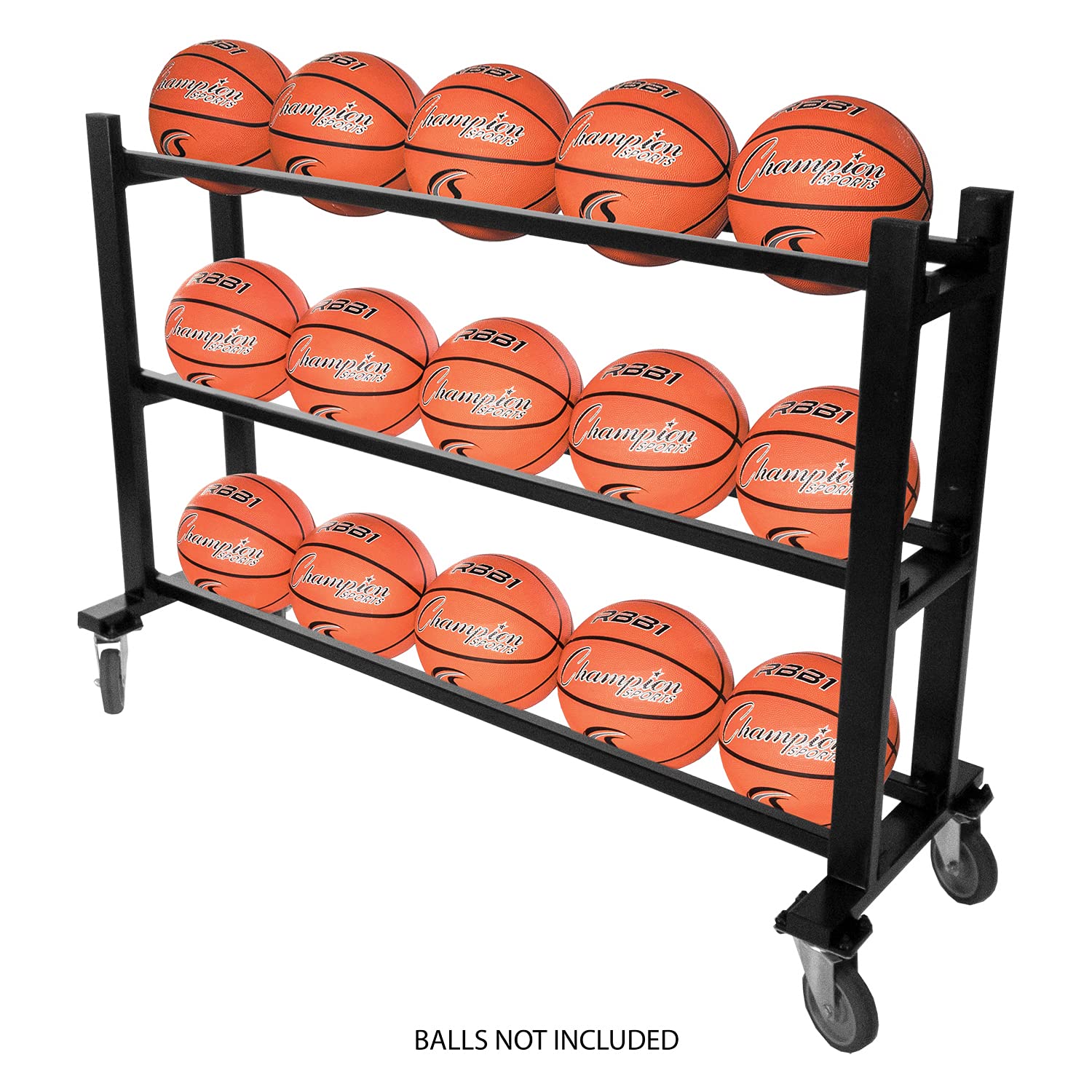 Champion Sports Chrome Frame Rolling Basketball Storage Cart - Durable & Portable Sports Equipment Organizer for Gym, Home, or School Use