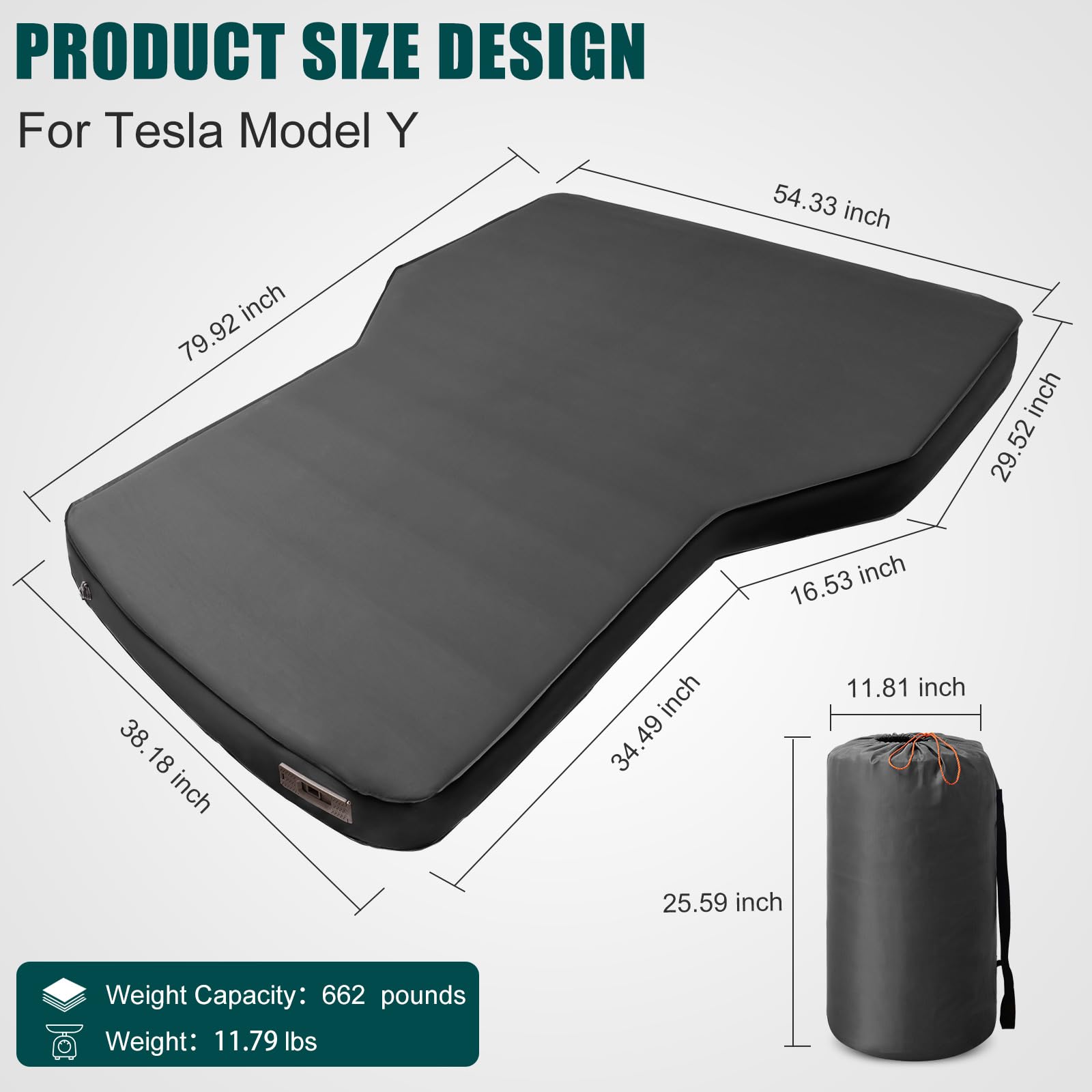 **Tesla Model Y Camping Air Mattress with Built-in Electric Pump - 3.93