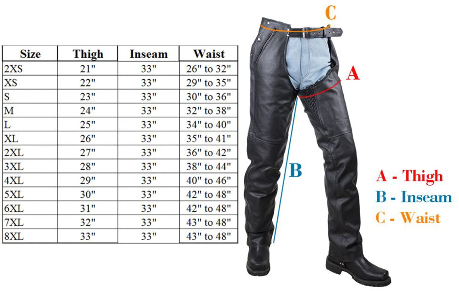 Black Leather Motorcycle Riding Chaps for Men & Women - Cowboy Biker Pants with Liner & 4 Pockets | Durable Protection for Harley, Cruiser & Adventure Riding