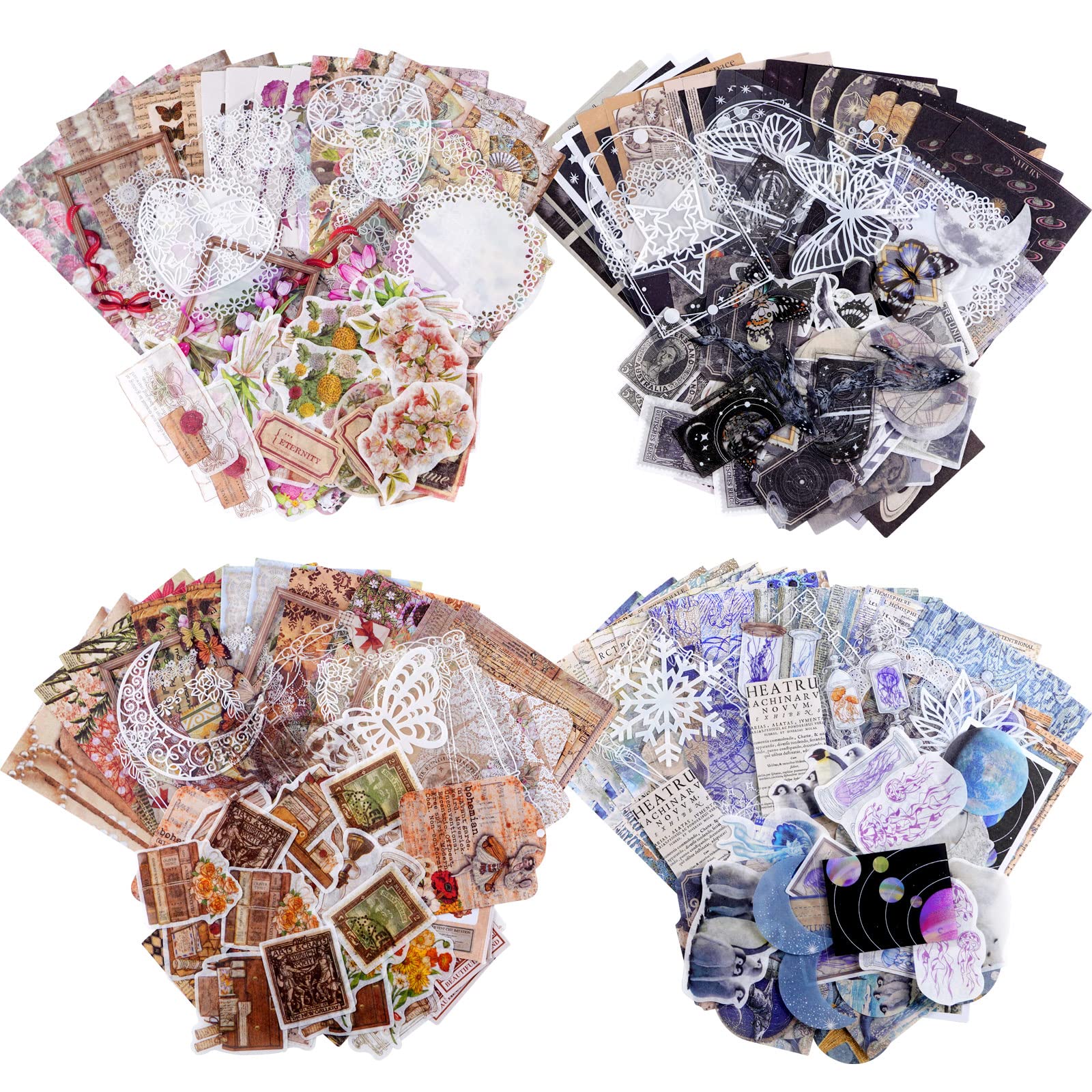 400 Pieces Vintage Scrapbook Stickers Set - Retro DIY Journaling Supplies for Scrapbooking, Art Crafts, Notebooks & Collage Albums (Nature and Celestial Theme) - Perfect for Bullet Journals, Memory Books, Gift Wrapping & Home Decor