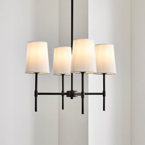 Meadowood 4-Light Chandelier with Matte Black Finish & White Fabric Shades - Includes LED Bulbs | Perfect for Dining Room, Bedroom or Entryway Lighting
