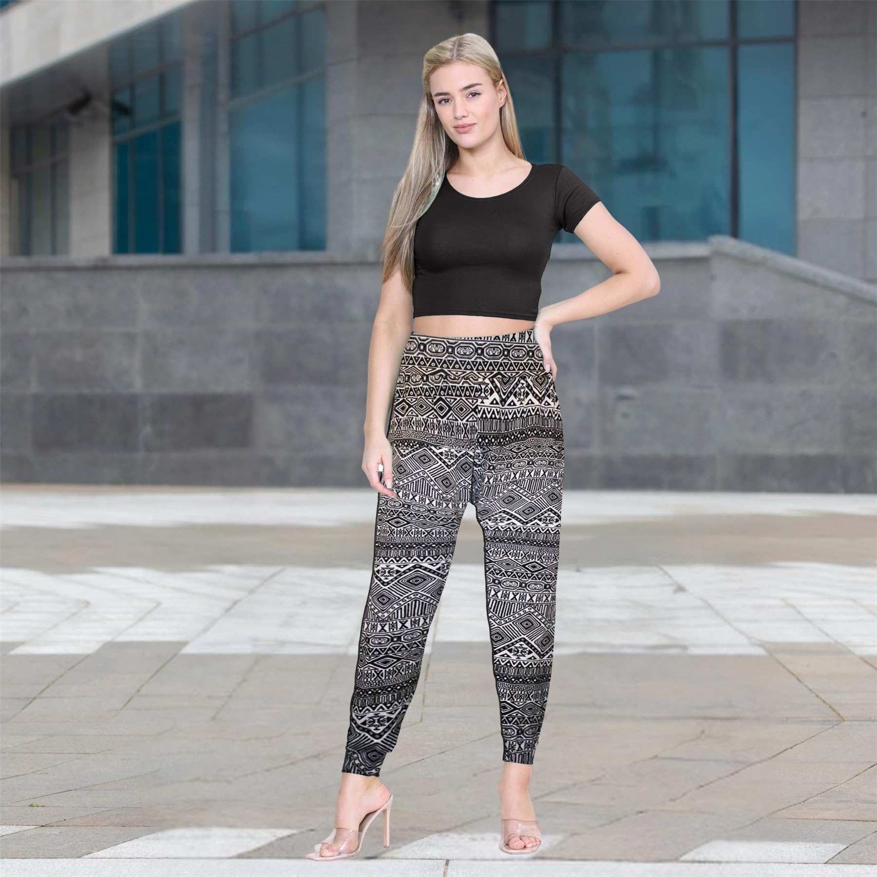 Janisramone® Women's Printed Hareem Pants | Trendy Boho Alibaba-Style Lounge Pants - Lightweight & Comfortable Casual Wear for Yoga, Travel & Home Relaxation