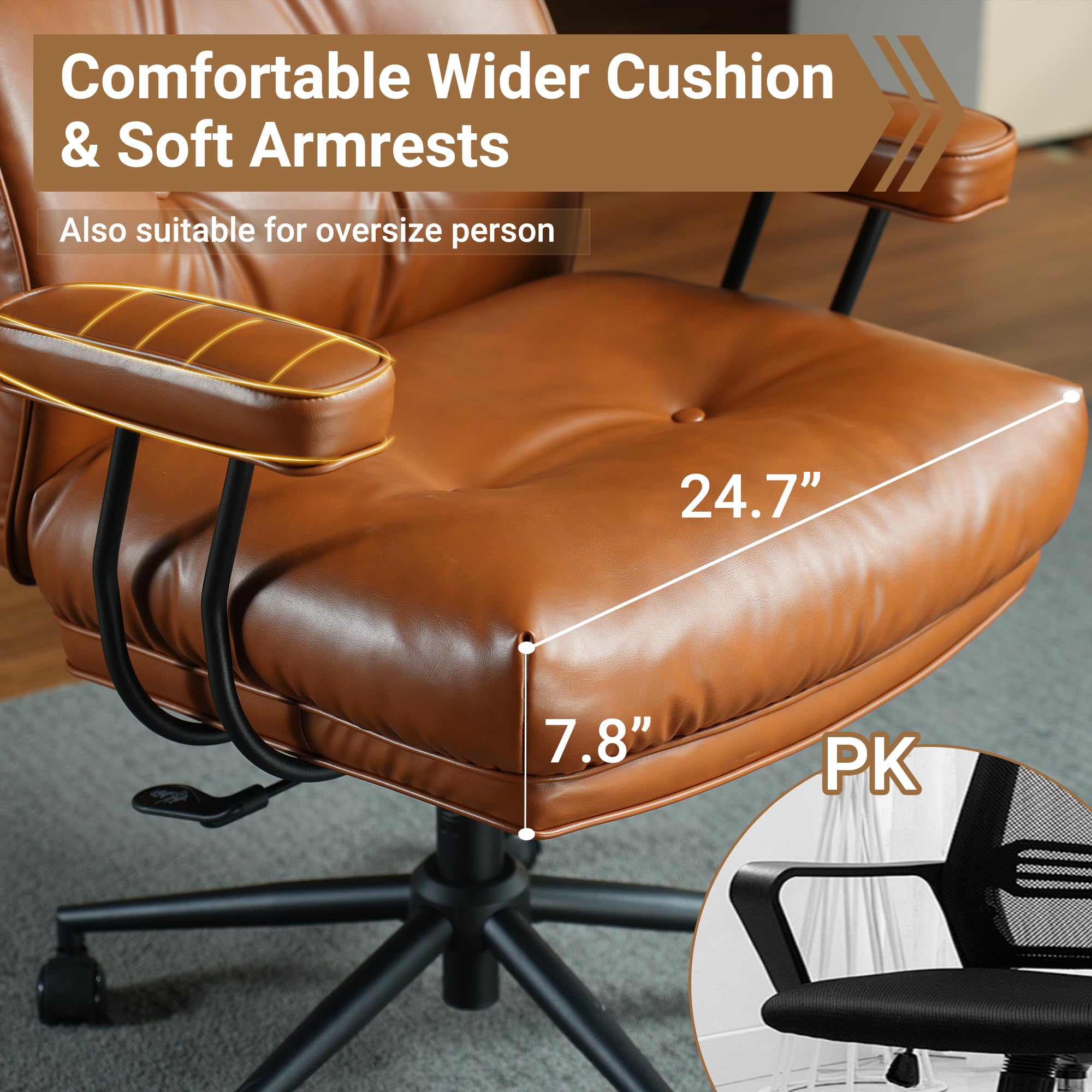 Ergonomic High Back Office Chair with Lumbar Support - PU Leather Swivel Computer Desk Chair with Wheels & Rocking Function - Brown - Perfect for Home Office, Gaming & Workspace Comfort