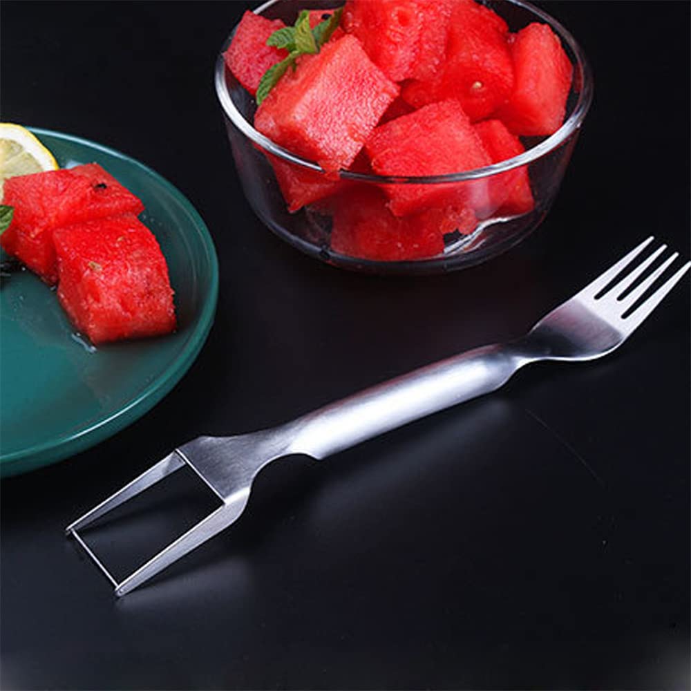 2-Pack Stainless Steel Watermelon Slicer & Fork - 2-in-1 Watermelon Cutting Tool for Summer BBQs, Family Parties, Camping & Outdoor Picnics - Easy Fruit Slicing Knife for Watermelons, Melons & Large Fruits