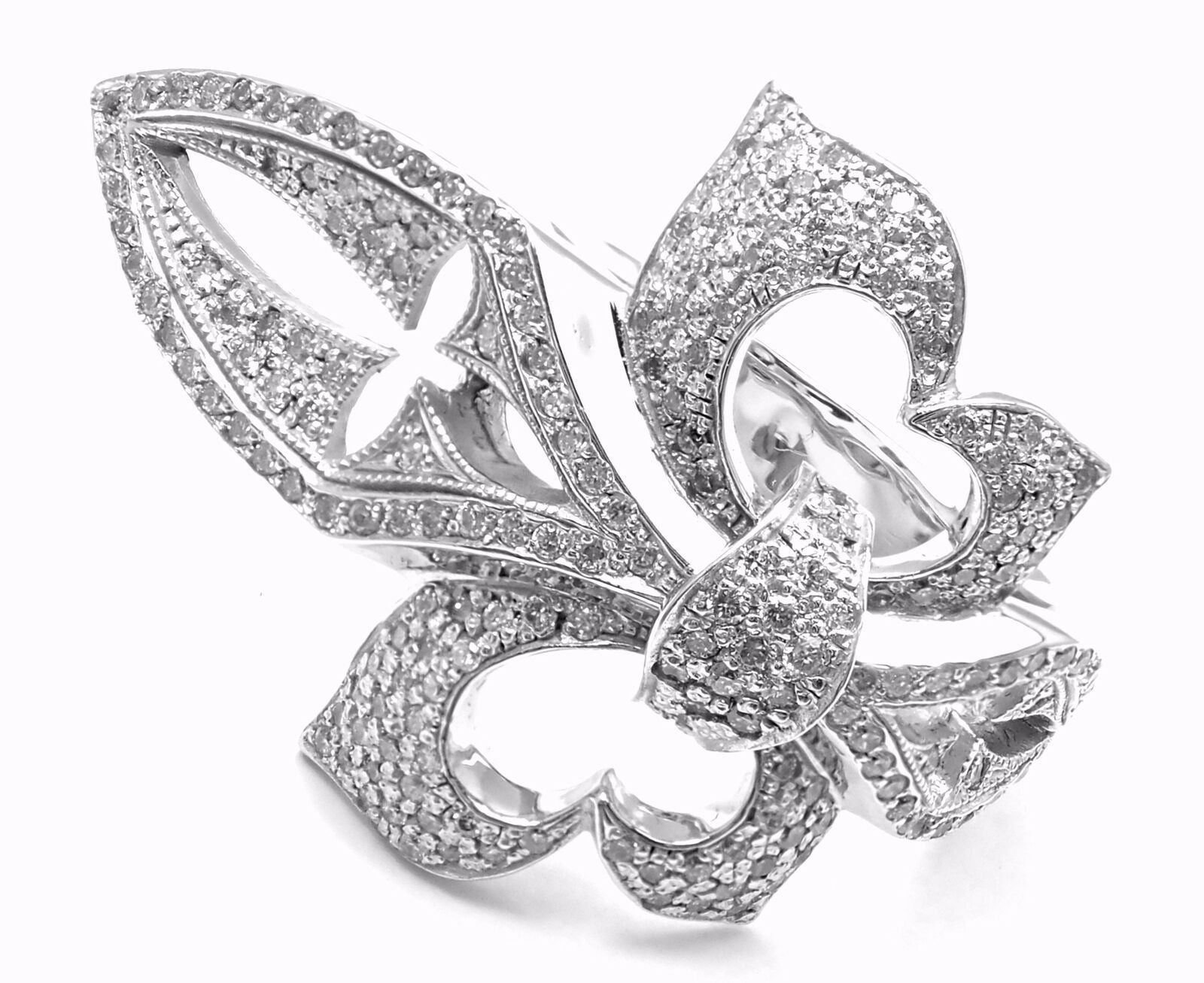 Authentic 18k White Gold Diamond Fleur De Lis Ring by Loree Rodkin - Certified Luxury Jewelry for Weddings, Anniversaries & Special Occasions