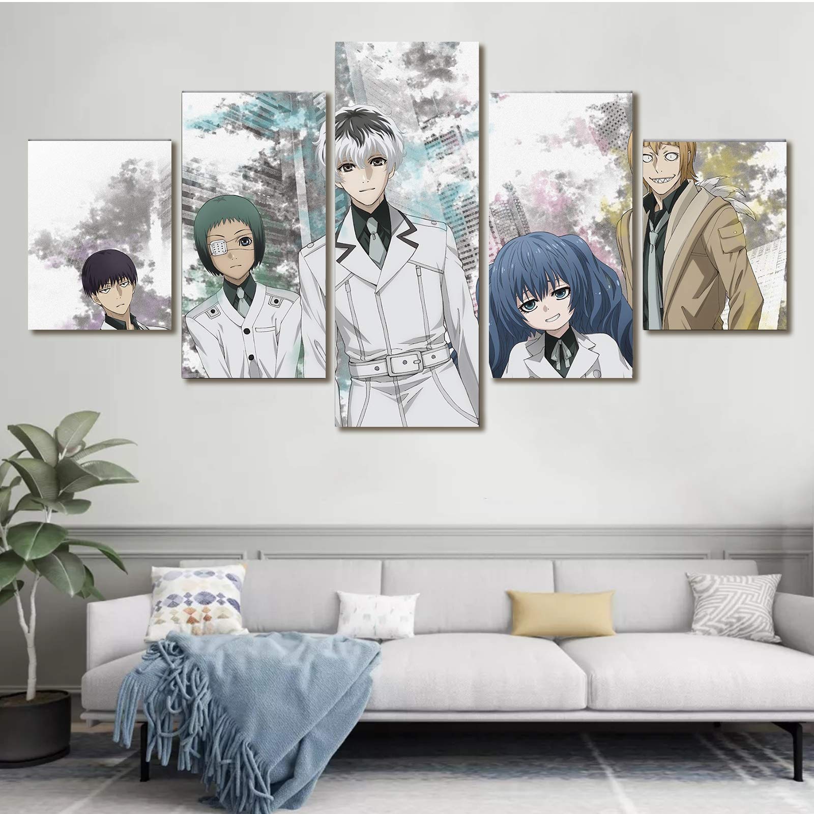 ZYBKB 5-Piece Canvas Wall Art Set - HD Tokyo Ghoul Anime Oil Painting Prints (Kaneki Ken, Sasaki Haise, Toru Mutsuki) - Ready to Hang Modular Posters for Living Room, Bedroom & Office Decor
