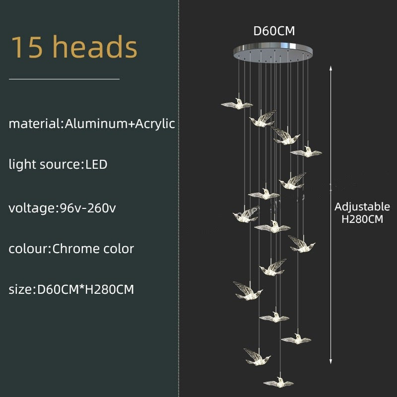 Elegant Acrylic Glass Birds Chandelier - Modern Crystal Ceiling Light Fixture for Dining Room, Living Room & Bedroom Decor