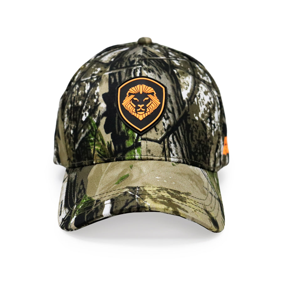 Lion Shield Back Woods Print Snapback Hat - Stylish Adjustable Baseball Cap for Outdoor Adventures, Hiking, and Casual Wear