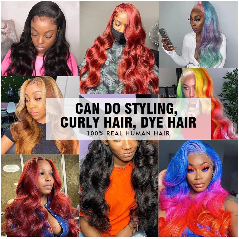 13×4 Lace Frontal Body Wave Bundles - 100% Unprocessed 8A Brazilian Human Hair Weave (12/14/16+10 Inch) | Double Weft, Free Part | Perfect for Protective Styles, Wig Making & Everyday Glam