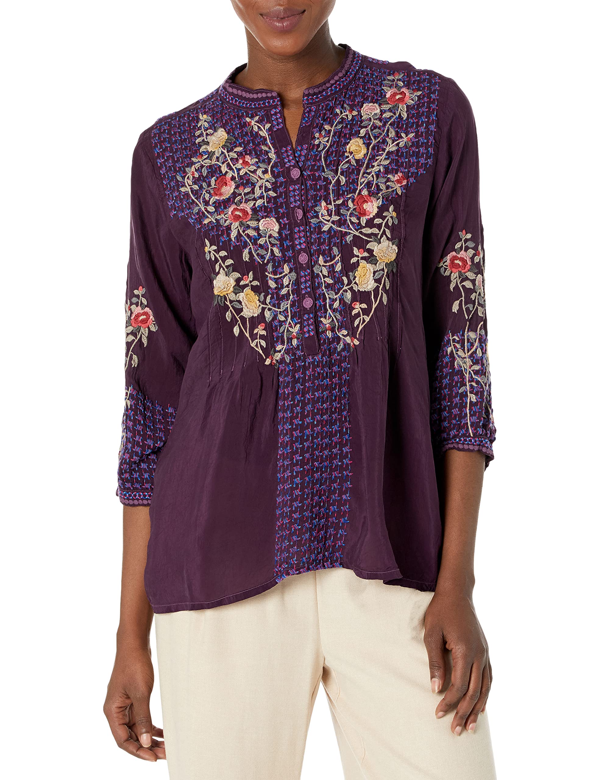 Johnny Was Women's Long Sleeve Blouse - Floral Print Boho Chic Top for Casual Wear & Office Outfits
