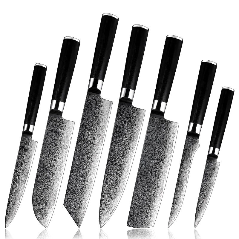 Premium 7-Piece Noir Knife Set - VG10 Stainless Damascus Steel with Black G10 Handle - Perfect for Home Chefs, Professional Kitchens & Gift Giving