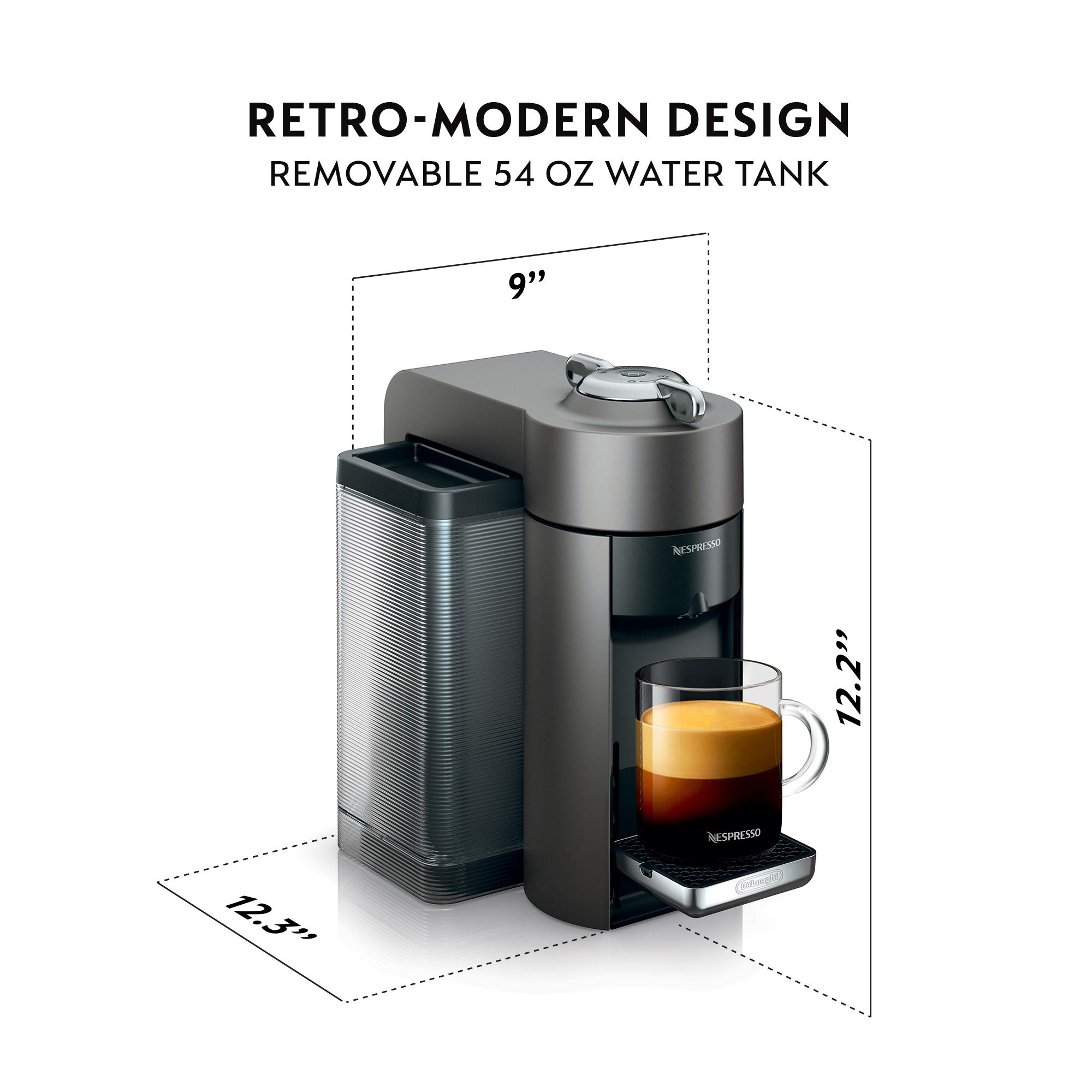 De'Longhi Nespresso Vertuo Coffee & Espresso Machine with 54oz Capacity - Titan Gray | Perfect for Home & Office Brewing
