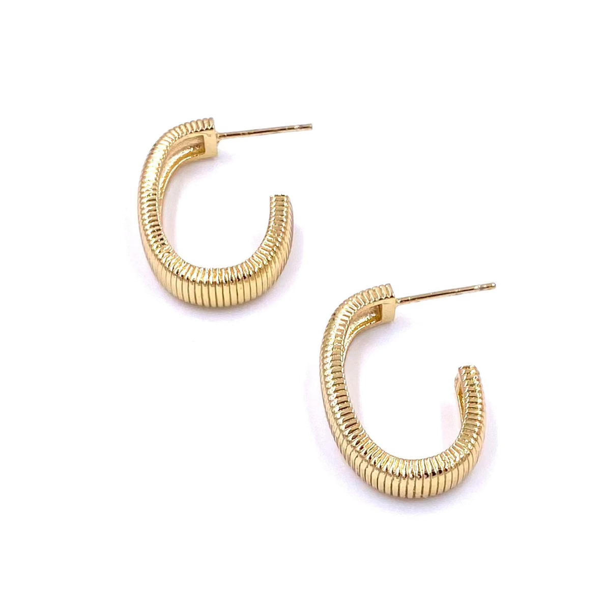 Ashley Gold Stainless Steel Ribbed Half Oval Hoop Earrings for Women - Trendy Dainty Jewelry for Everyday Wear & Special Occasions