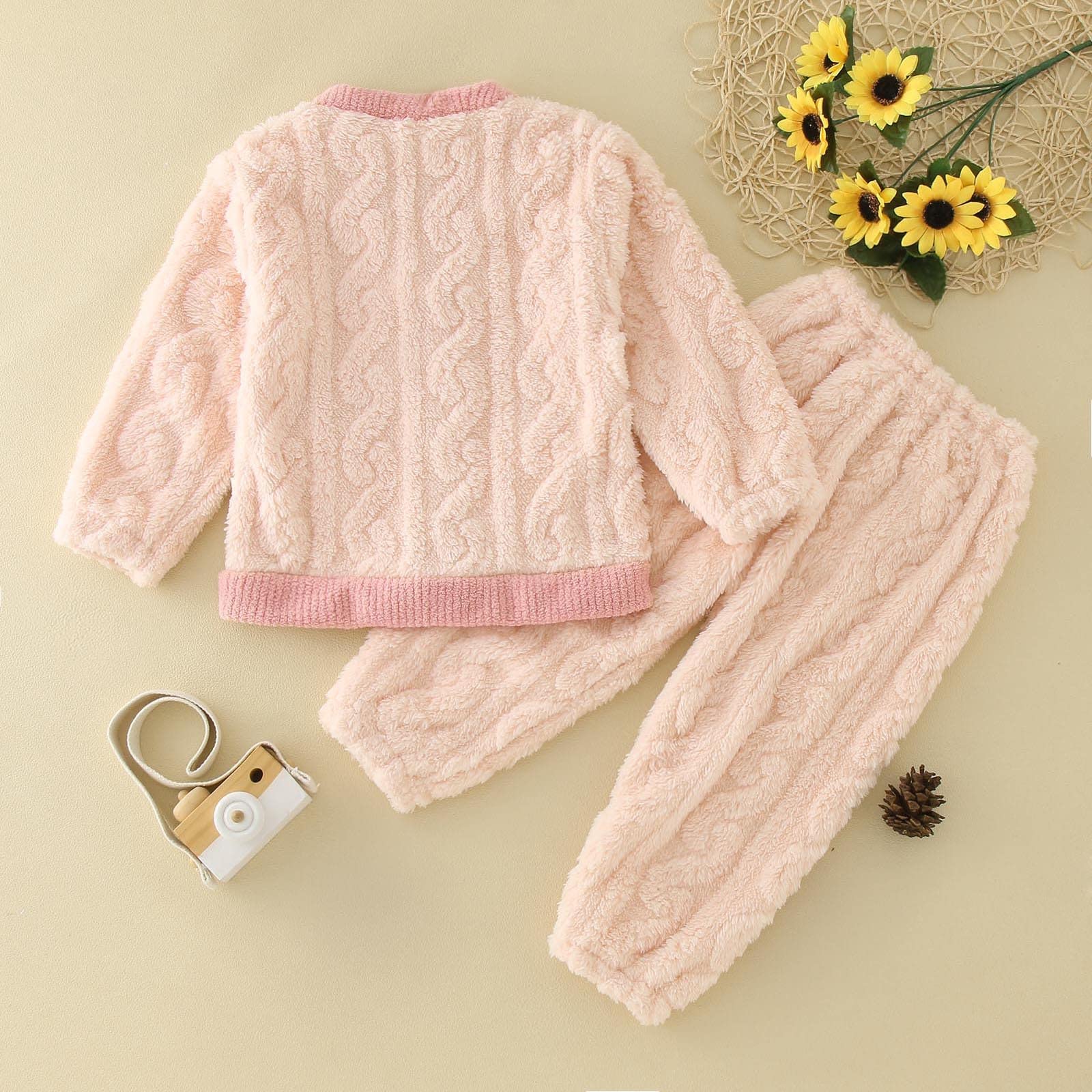 Girls' Strawberry Print 2-Piece Outfit Set - Long Sleeve Top & Pants (Pink, 6-12 Months) | Cute Baby Clothes for Playdates, Photo Shoots & Everyday Wear