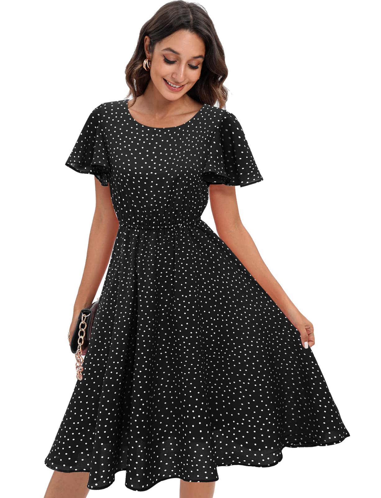 Gardenwed Women's Floral Chiffon Dress - Summer Beach Dress with Elastic Waist for Outdoor Parties, Vacations & Casual Wear