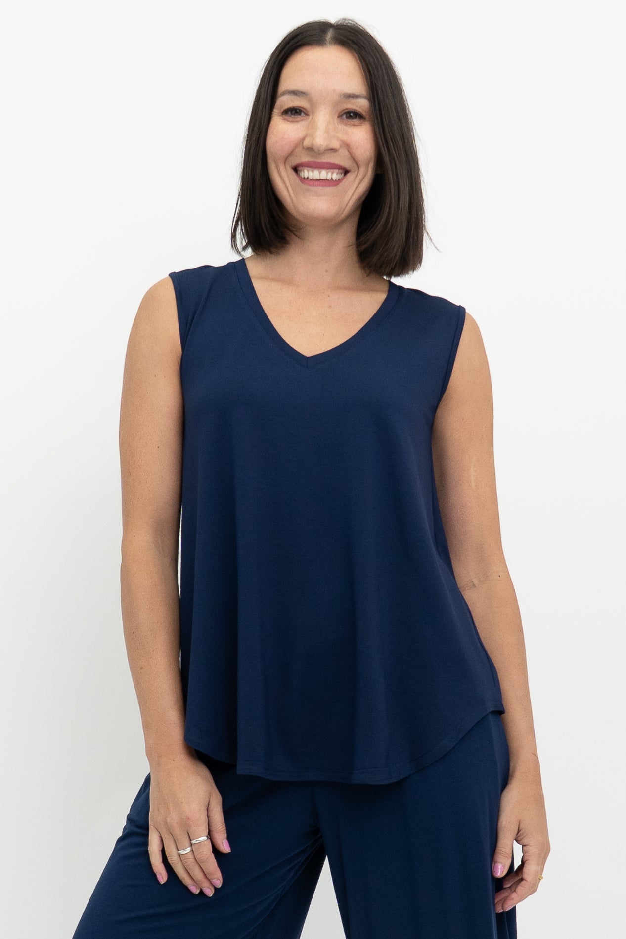 Jackie Tank Top for Women - Soft Bamboo Fabric in Indigo Blue - Perfect for Yoga, Travel & Casual Wear
