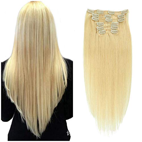 Amesun 28 Inch Clip in Hair Extensions - 7PCS 120G Remy Human Hair Extensions #24 Light Blonde | Full Head Real Hair Extensions for Volume & Length | Perfect for Weddings, Parties & Daily Styling