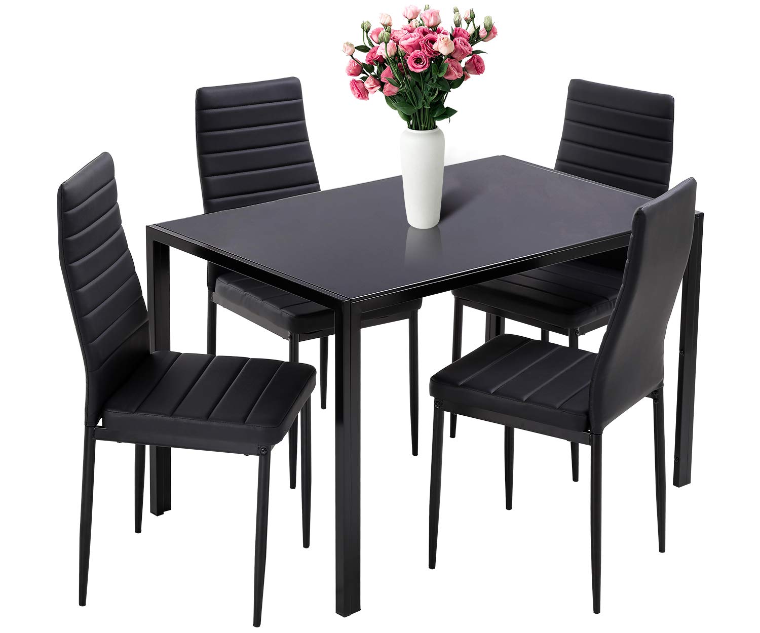 HCY 4-Piece Dining Table Set with Chairs - Compact Rectangular Kitchen Table for Small Spaces, Black Home Furniture | Perfect for Apartments, Breakfast Nooks & Cozy Dining Areas