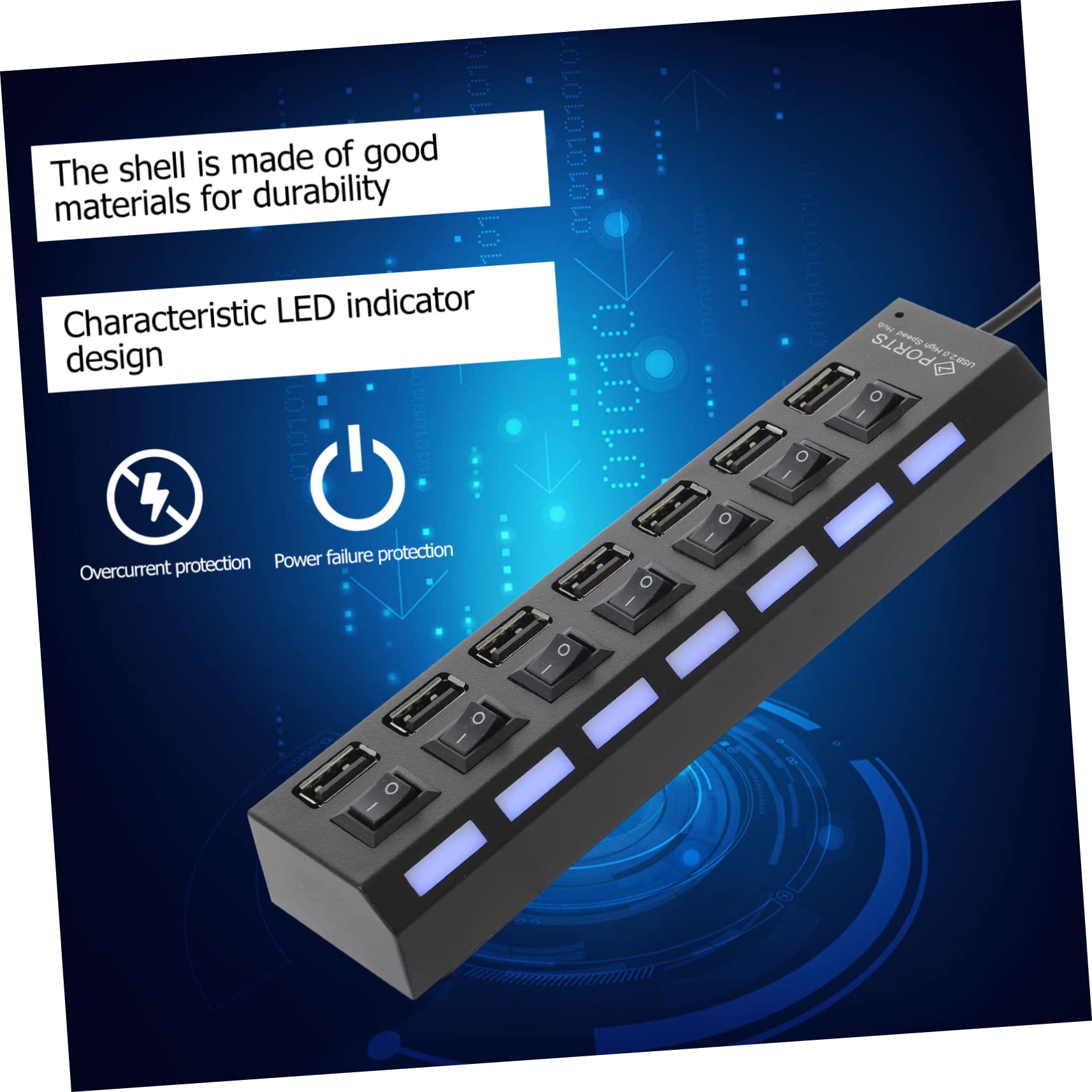 UKCOCO 3-Port USB Hub with 7-Line Extension - High-Speed USB 2.0 Data Hub for Laptop, PC, MacBook - Expand USB Ports for Keyboard, Mouse, Flash Drive, Printer - Compact ABS Design for Home & Office Use